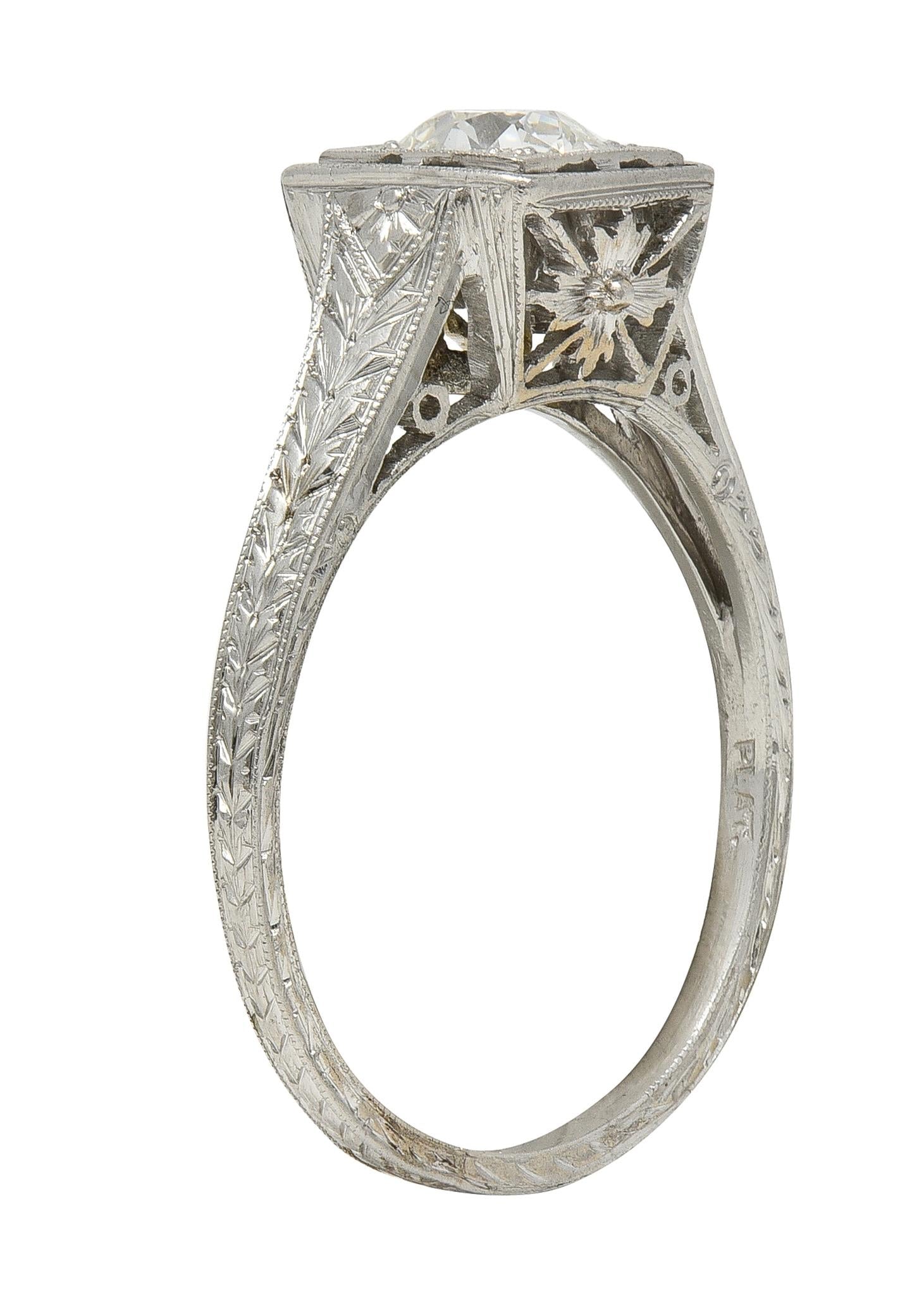 Art Deco Old European Cut Diamond Platinum Vintage Solitaire Engagement Ring