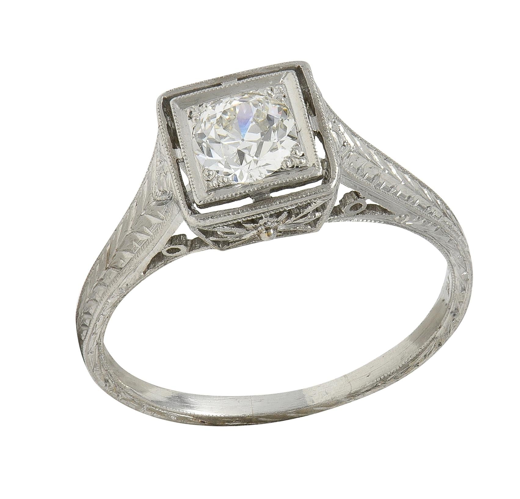 Art Deco Old European Cut Diamond Platinum Vintage Solitaire Engagement Ring