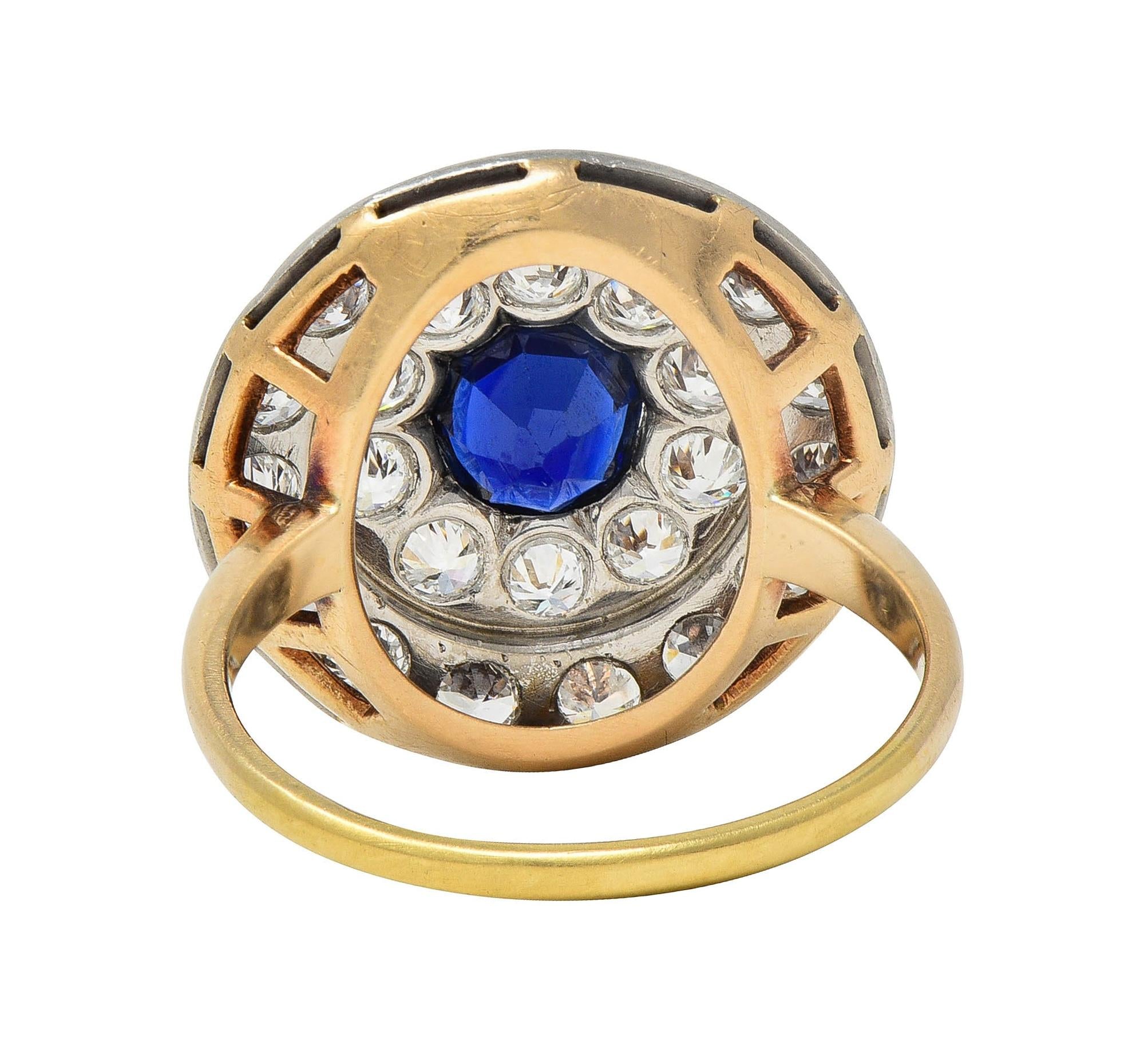 Edwardian 2.80 CTW Sapphire Diamond Platinum 18 Karat Gold Antique Cluster Ring