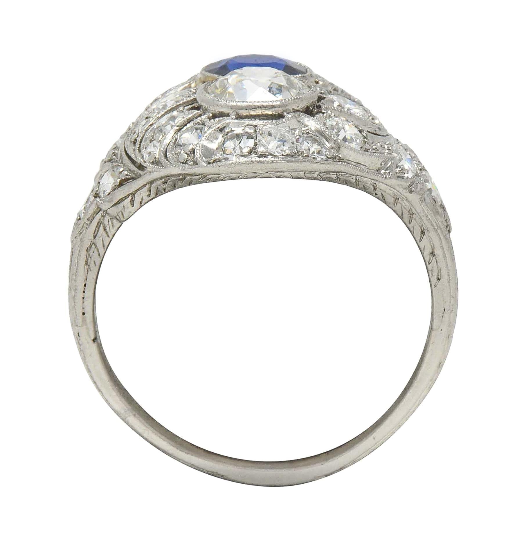 Edwardian 2.93 CTW Sapphire Diamond Platinum Antique Feather Toi-Et-Moi Ring