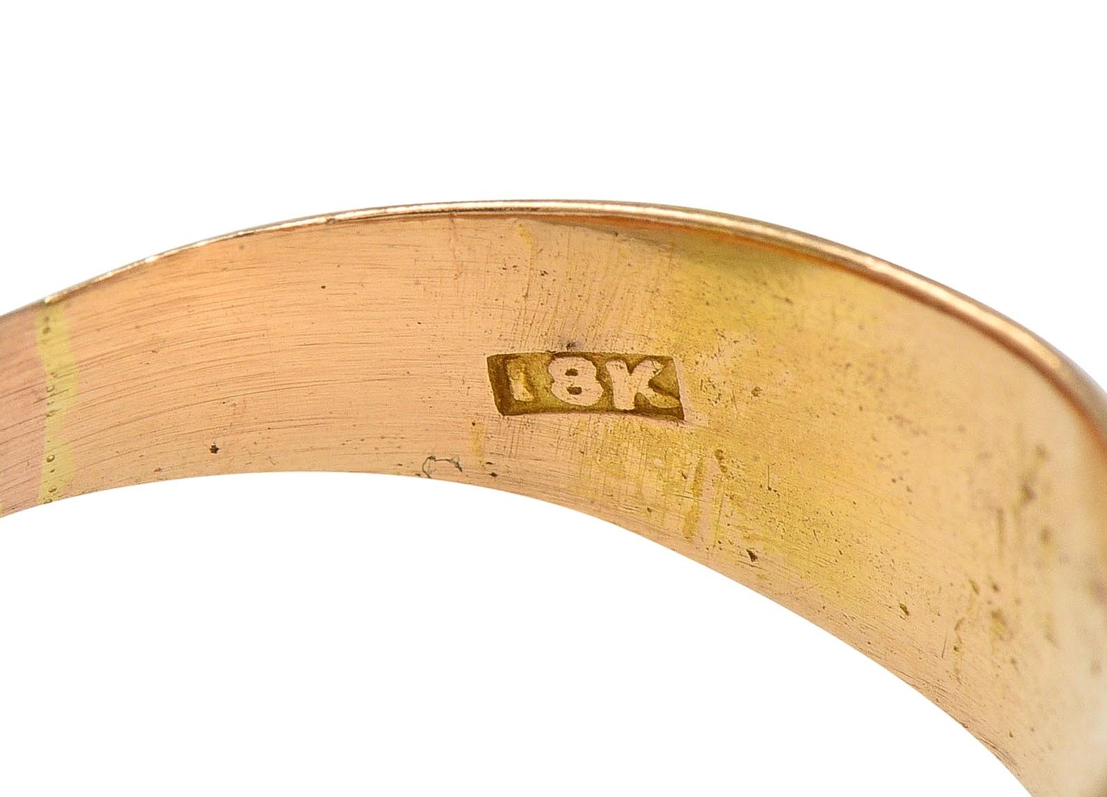 Victorian Diamond 18 Karat Yellow Gold Antique Floral Three Stone Band Ring