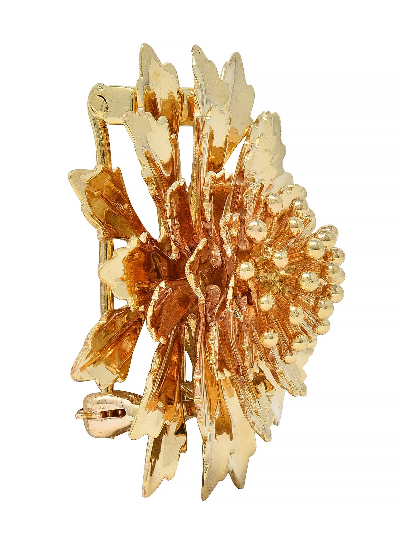 Tiffany & Co. 1960's 14 Karat Yellow Gold Vintage Chrysanthemum Flower Brooch