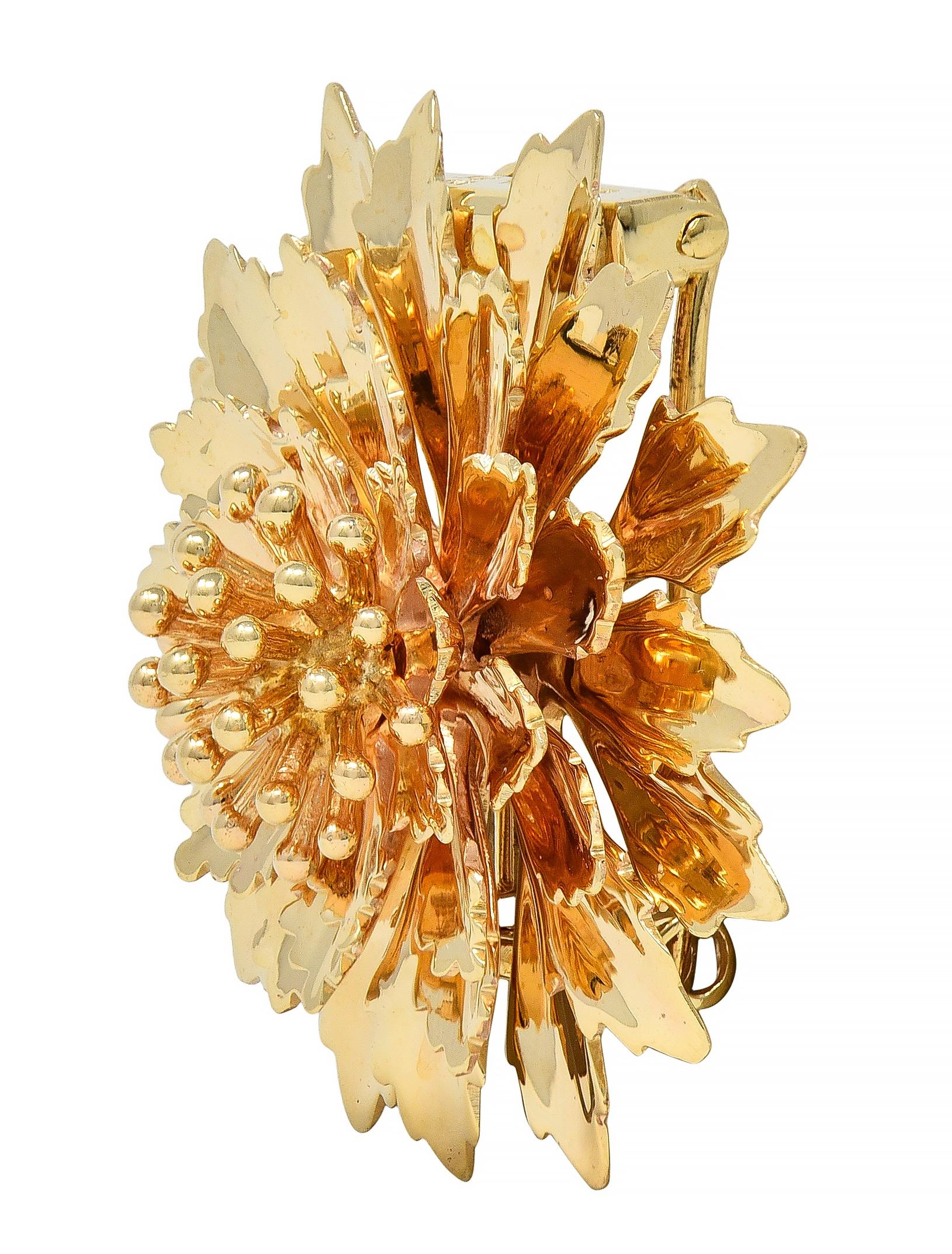 Tiffany & Co. 1960's 14 Karat Yellow Gold Vintage Chrysanthemum Flower Brooch