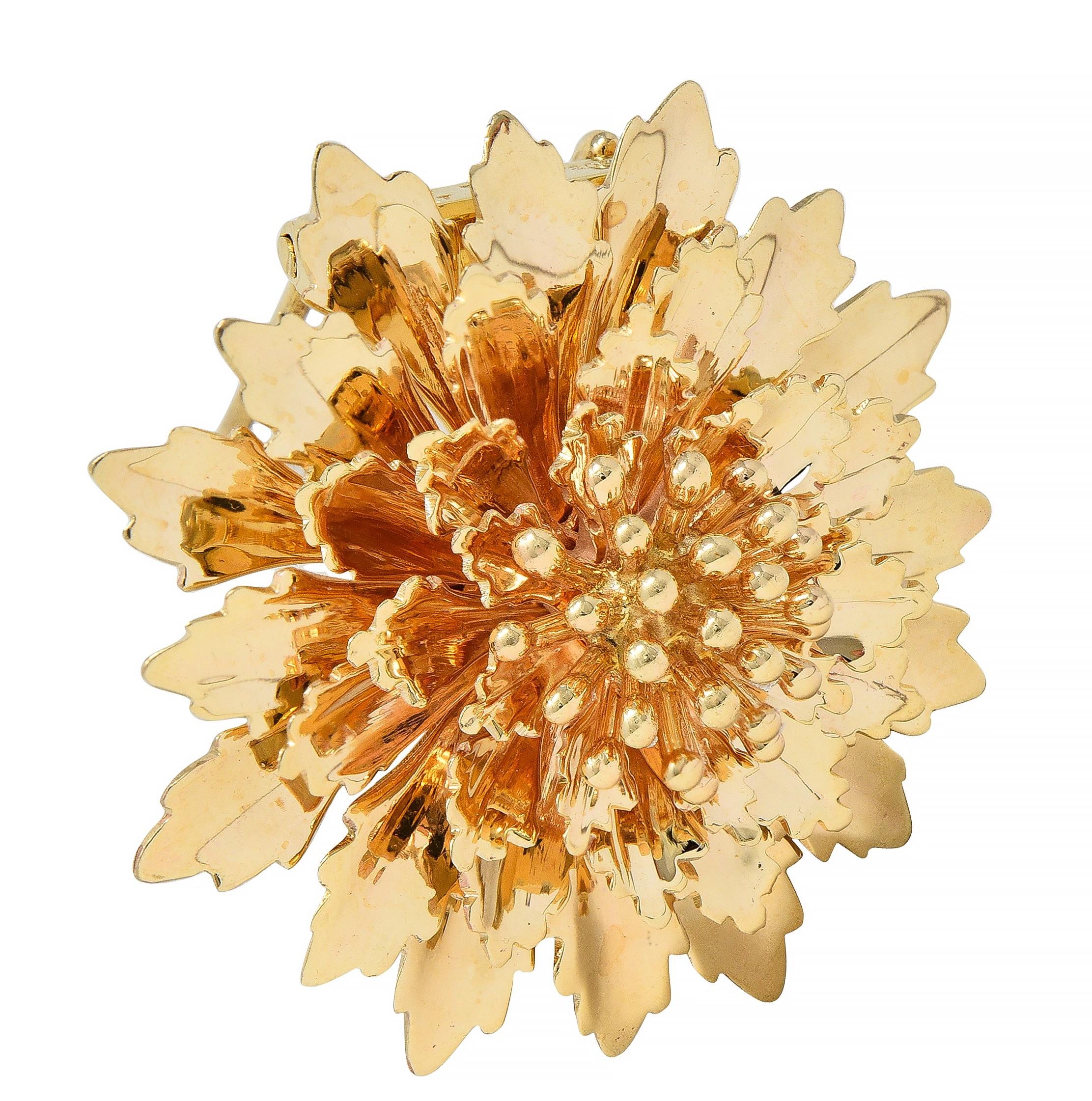 Tiffany & Co. 1960's 14 Karat Yellow Gold Vintage Chrysanthemum Flower Brooch