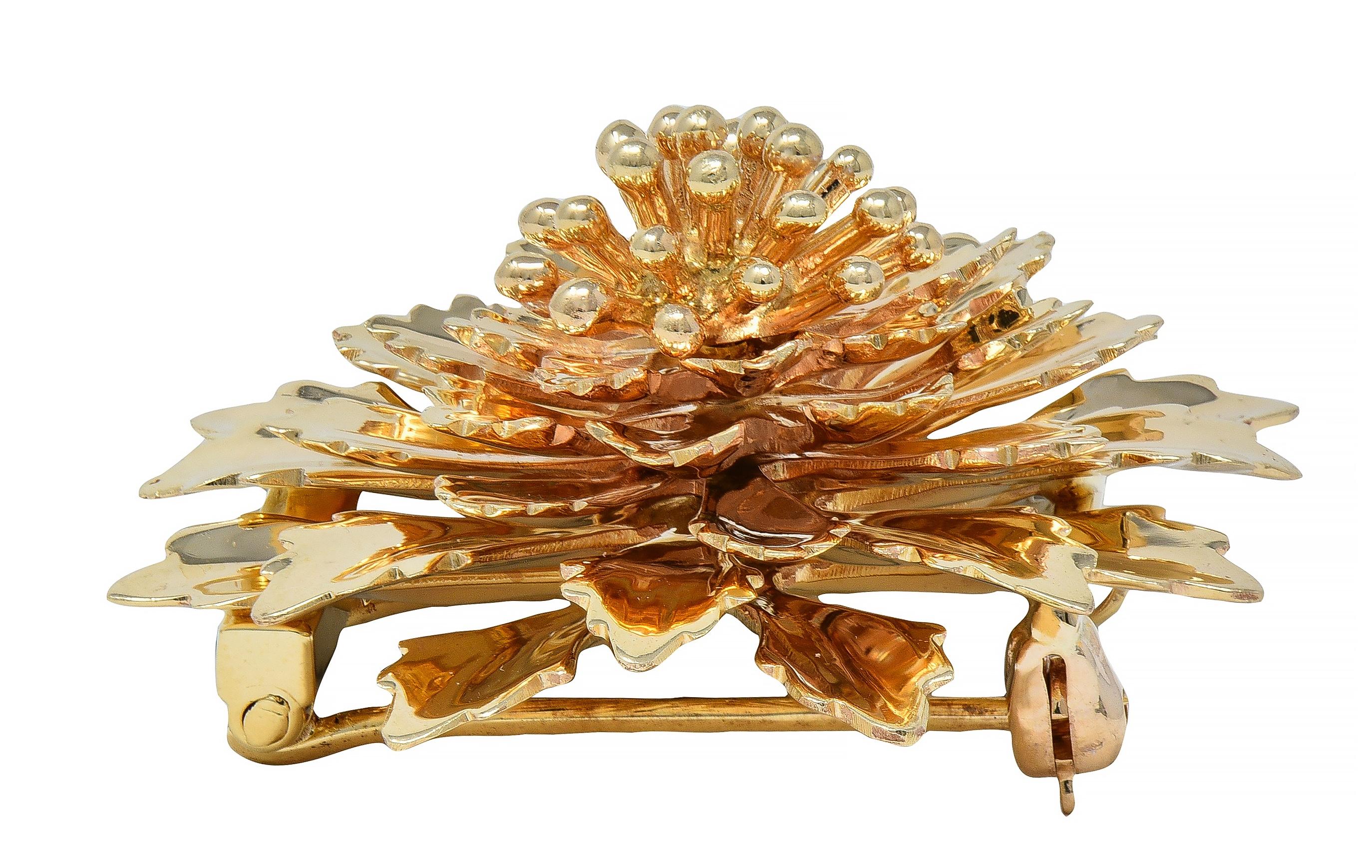 Tiffany & Co. 1960's 14 Karat Yellow Gold Vintage Chrysanthemum Flower Brooch