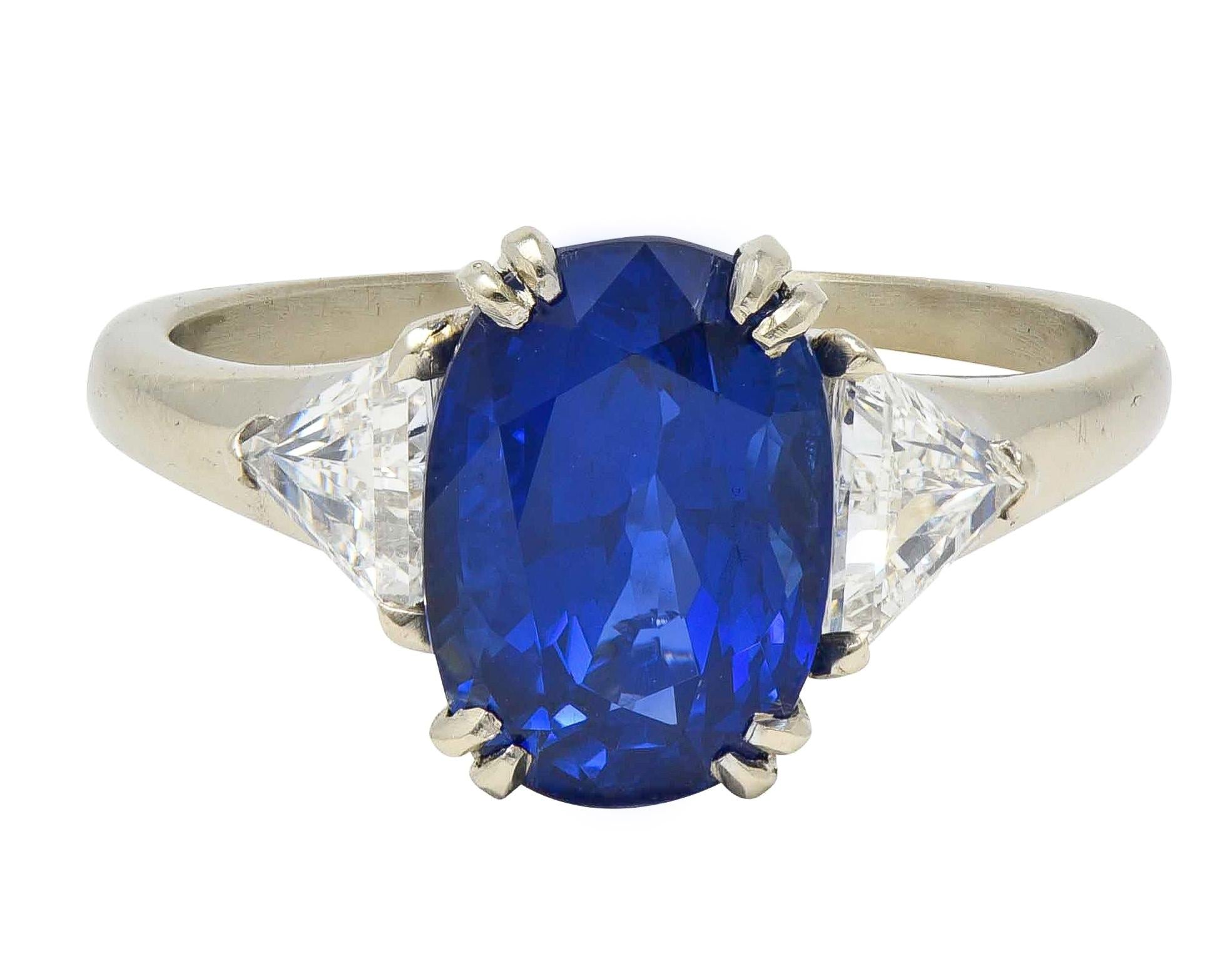 Mid-Century French 3.33 CTW Sapphire Diamond 18K Gold Vintage Three Stone Ring
