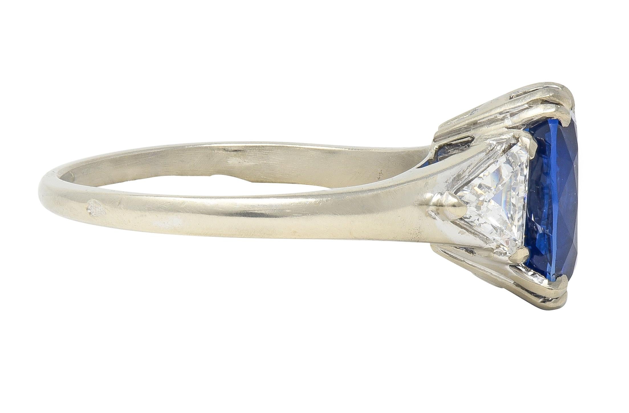 Mid-Century French 3.33 CTW Sapphire Diamond 18K Gold Vintage Three Stone Ring