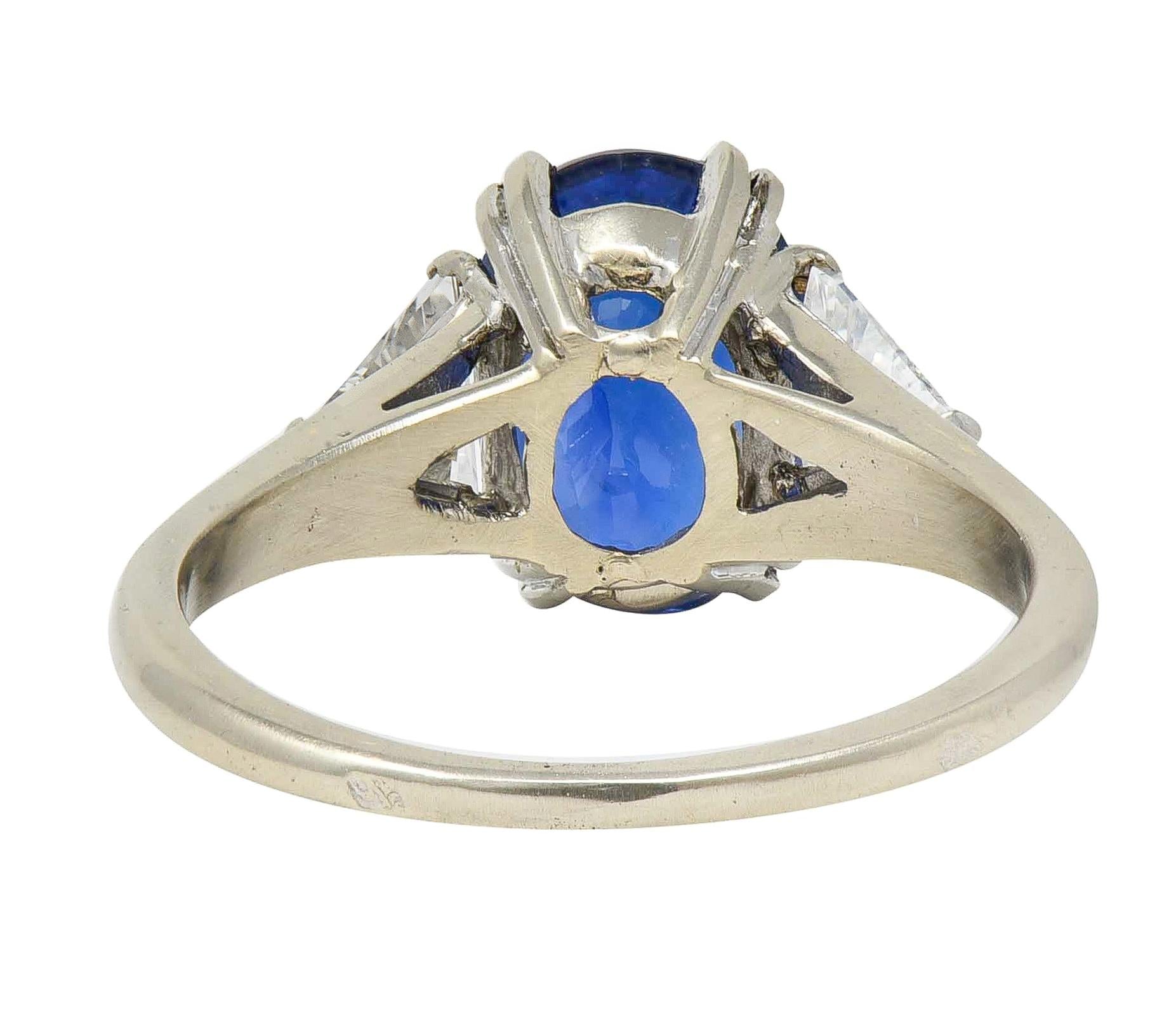 Mid-Century French 3.33 CTW Sapphire Diamond 18K Gold Vintage Three Stone Ring