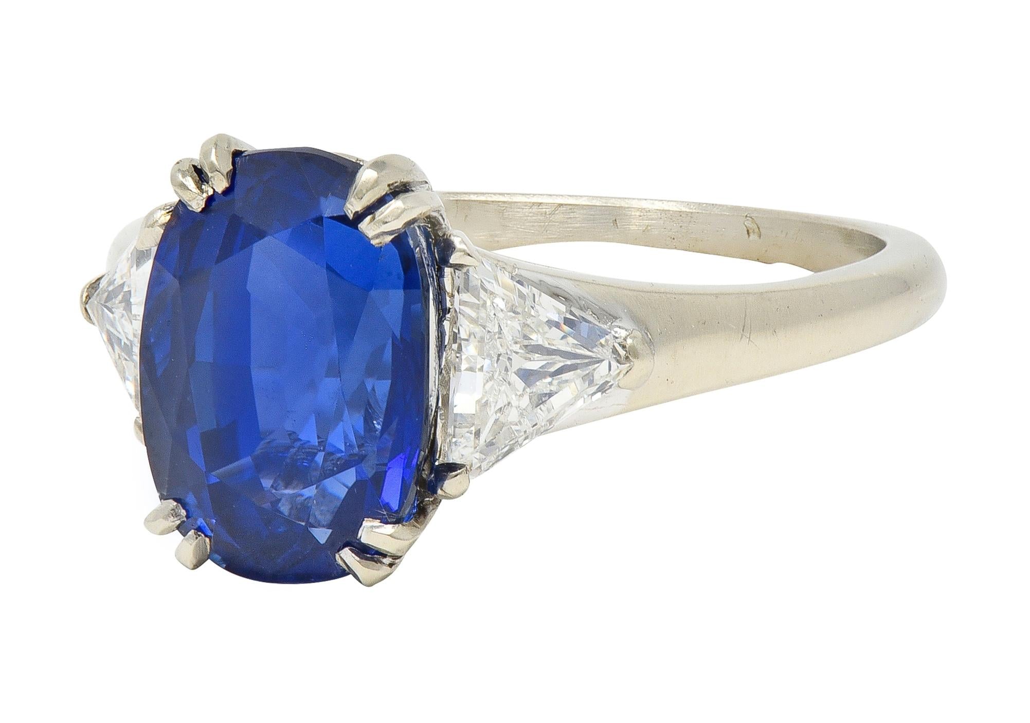 Mid-Century French 3.33 CTW Sapphire Diamond 18K Gold Vintage Three Stone Ring