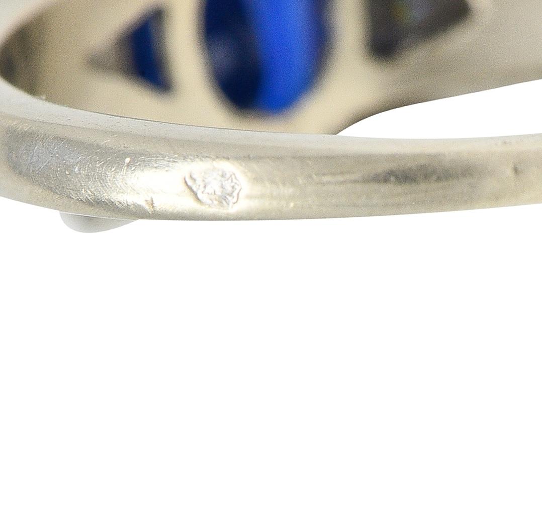 Mid-Century French 3.33 CTW Sapphire Diamond 18K Gold Vintage Three Stone Ring