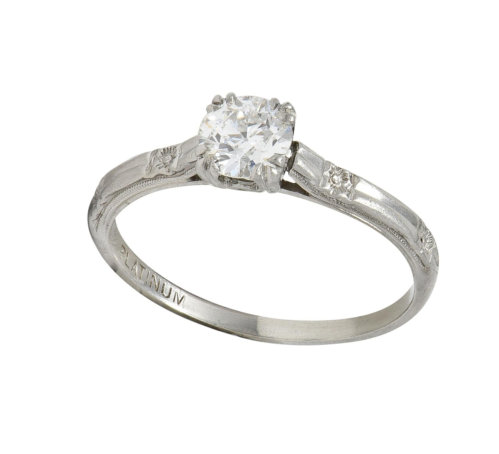 Art Deco 0.48 CTW Diamond Platinum Vintage Solitaire Engagement Ring