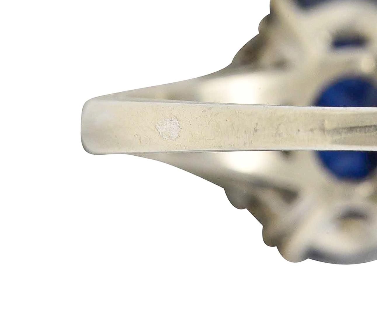 Mid-Century French 3.33 CTW Sapphire Diamond 18K Gold Vintage Three Stone Ring