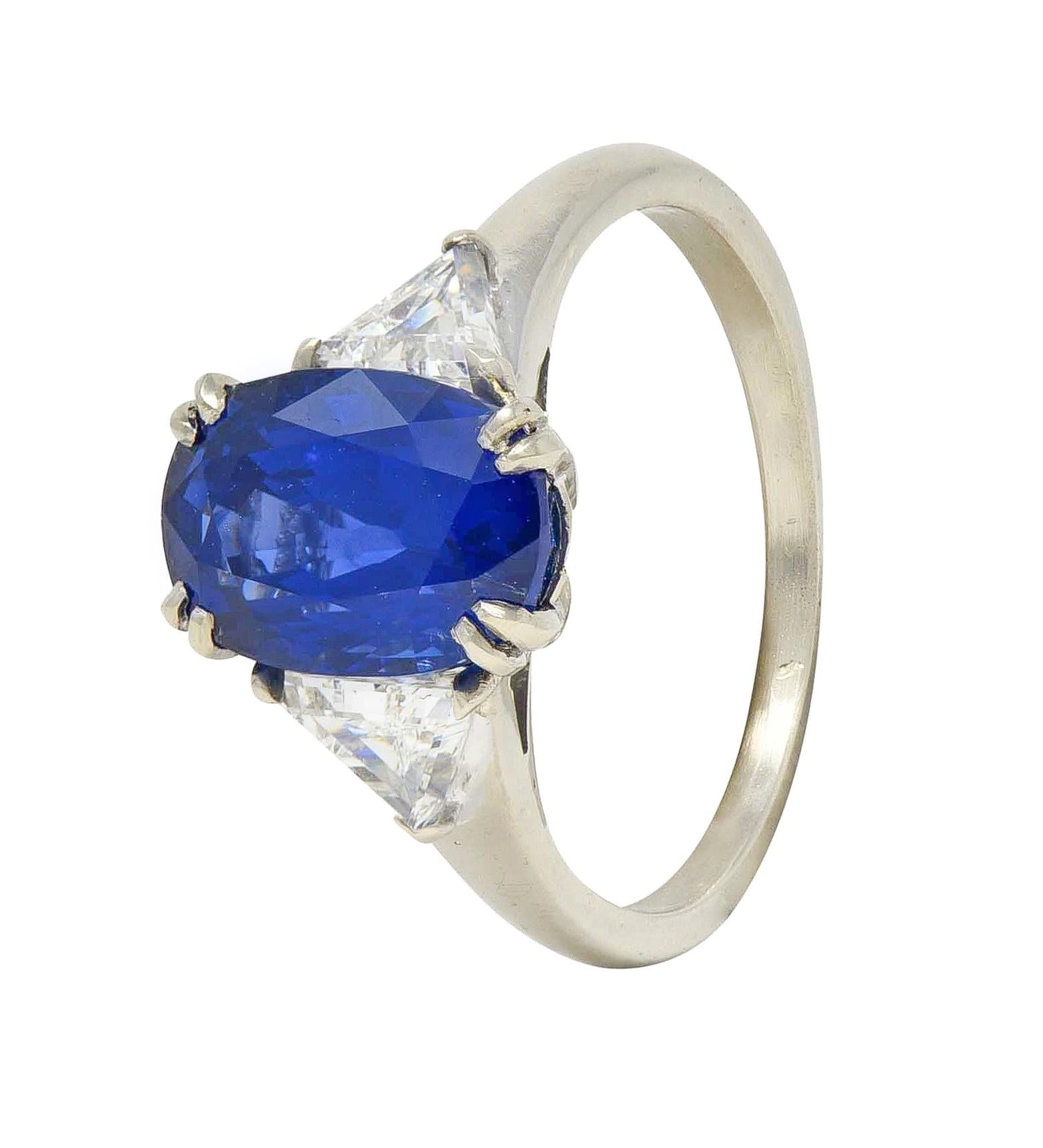 Mid-Century French 3.33 CTW Sapphire Diamond 18K Gold Vintage Three Stone Ring