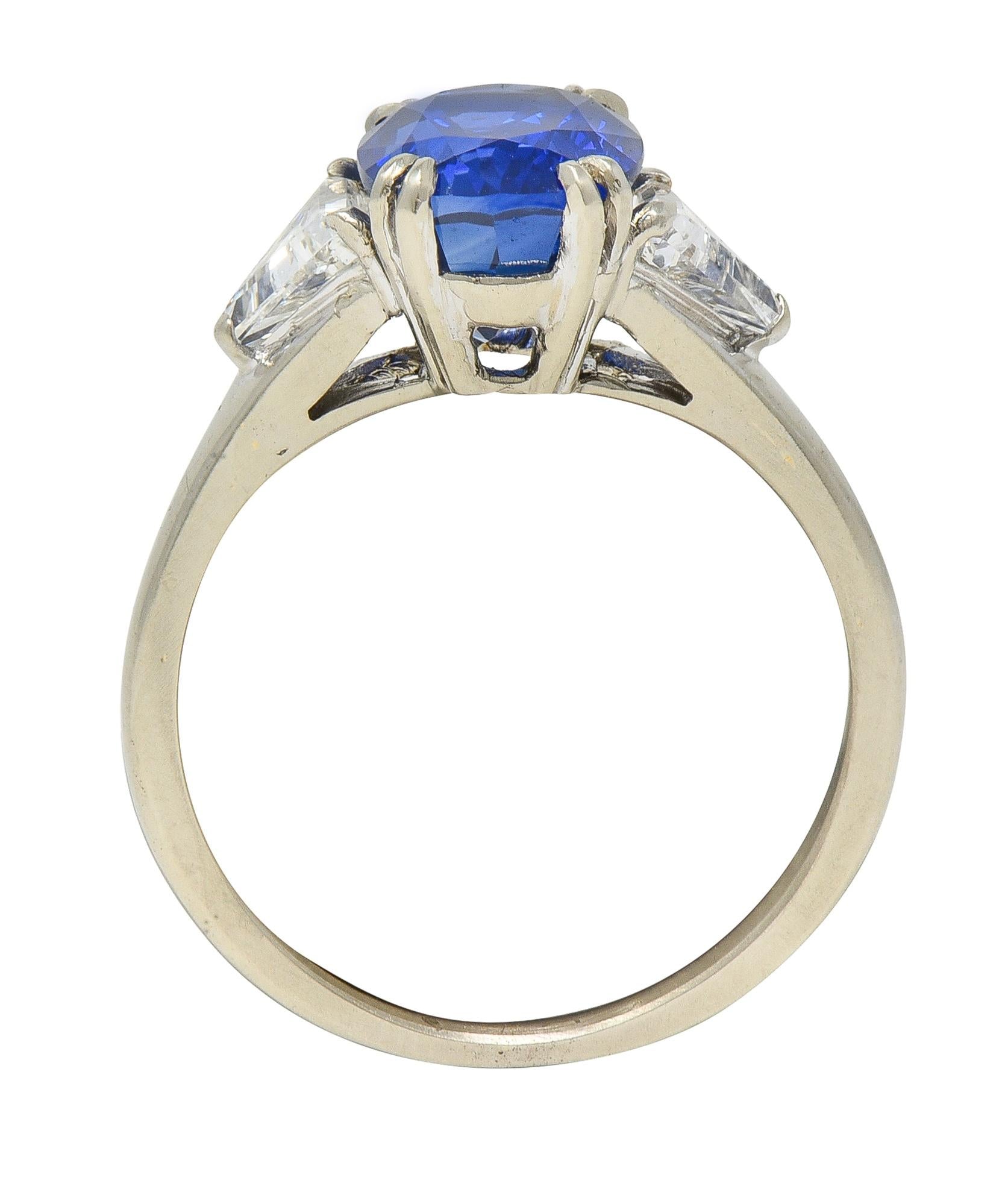Mid-Century French 3.33 CTW Sapphire Diamond 18K Gold Vintage Three Stone Ring