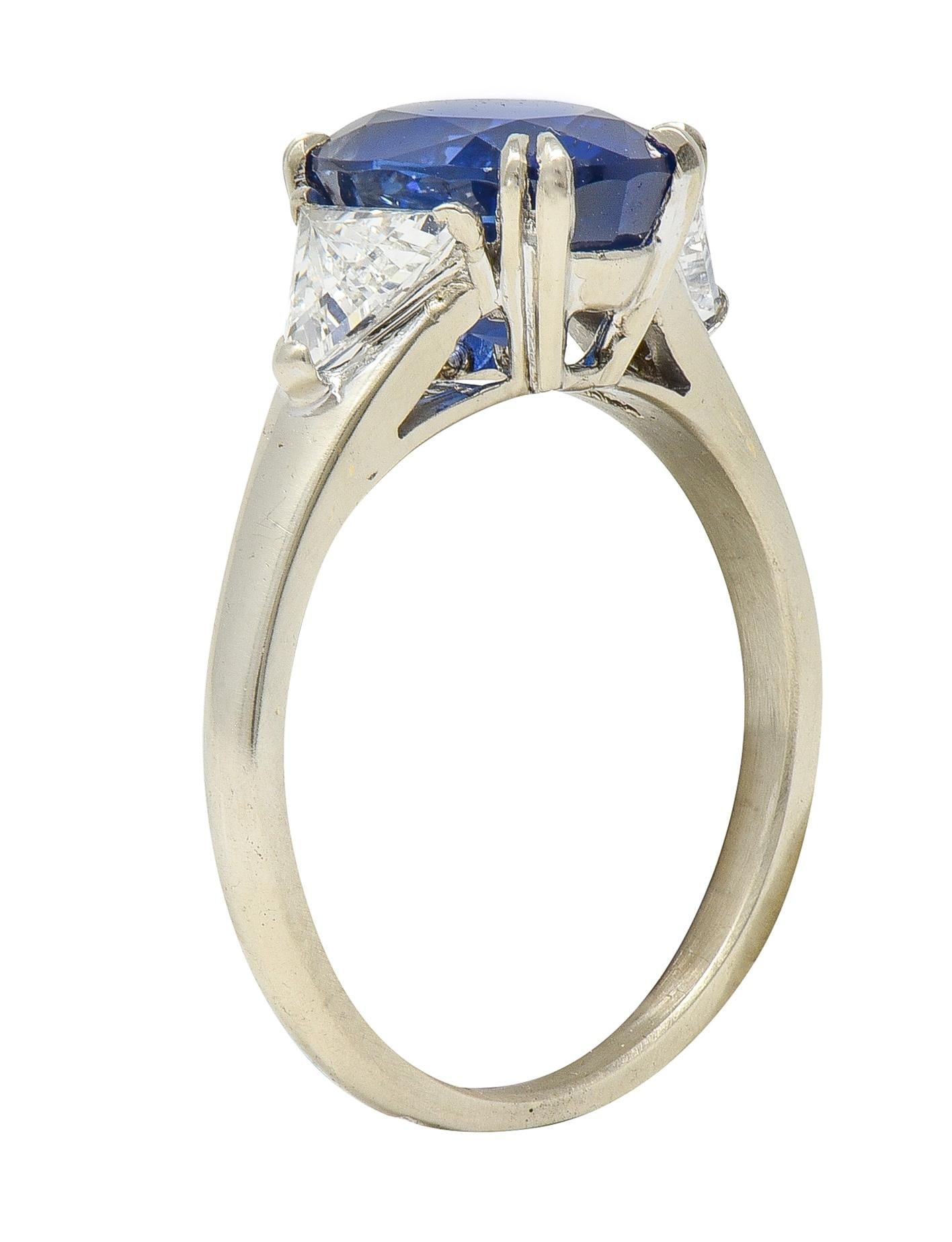 Mid-Century French 3.33 CTW Sapphire Diamond 18K Gold Vintage Three Stone Ring