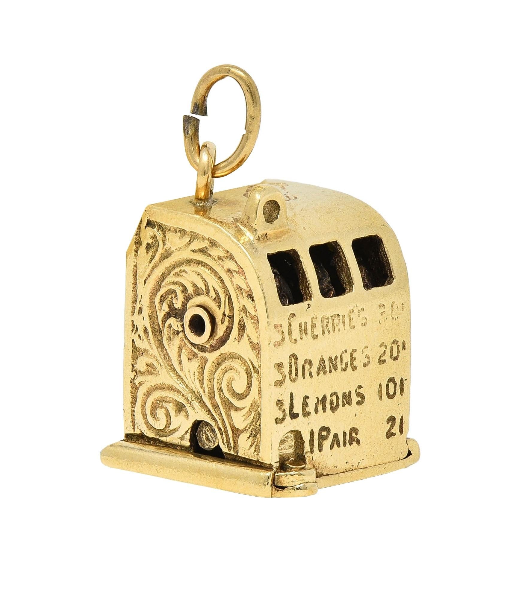 Retro 1940's Enamel 14 Karat Yellow Gold Slot Machine Vintage Charm
