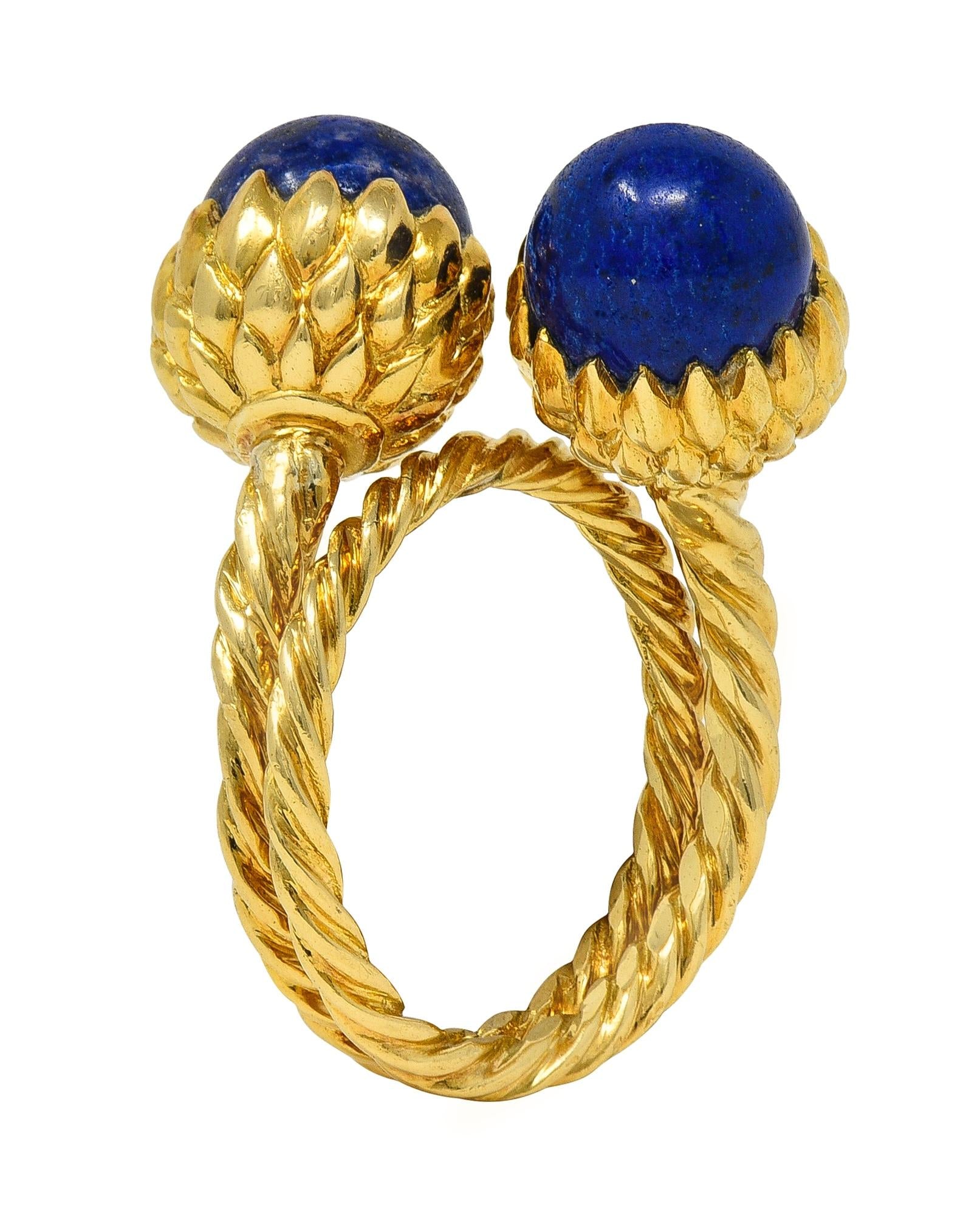 Schlumberger Tiffany & Co. 1960 Lapis Lazuli 18K Gold Vintage Acorn Bypass Ring