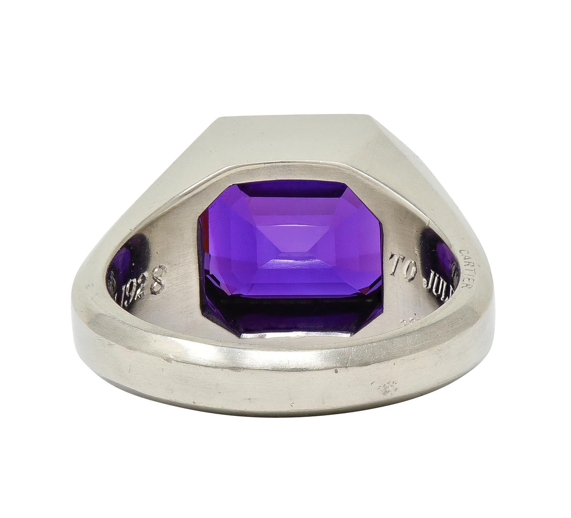 Cartier Art Deco No Heat Ceylon Purple Sapphire Platinum Unisex Signet Ring