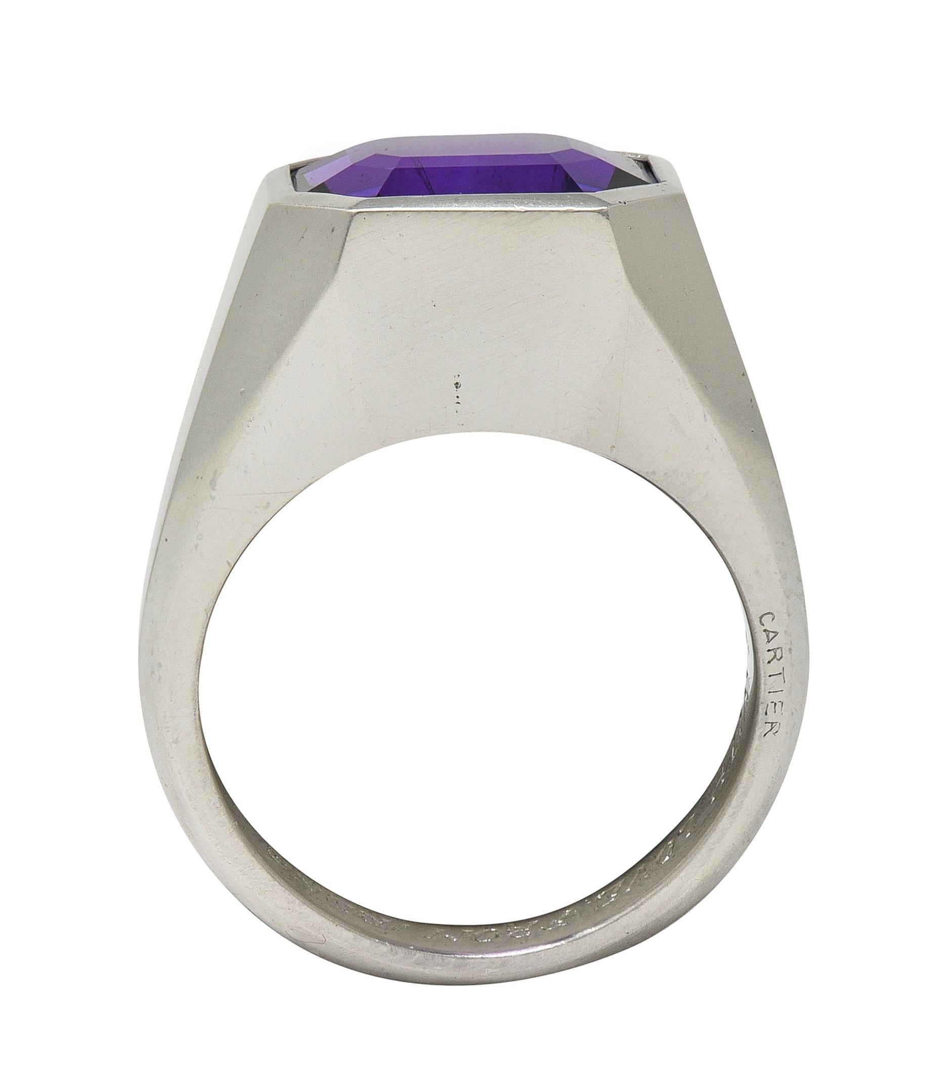 Cartier Art Deco No Heat Ceylon Purple Sapphire Platinum Unisex Signet Ring