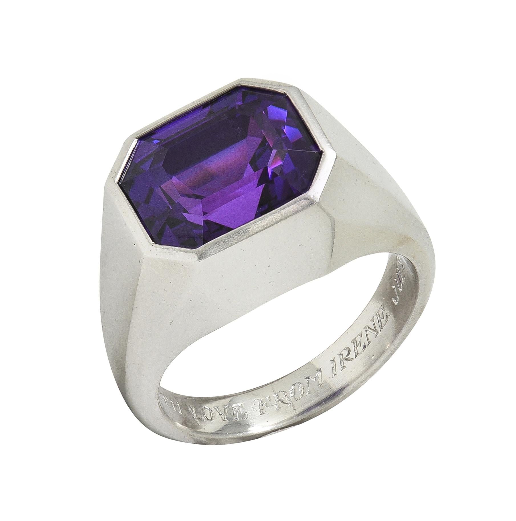 Cartier Art Deco No Heat Ceylon Purple Sapphire Platinum Unisex Signet Ring