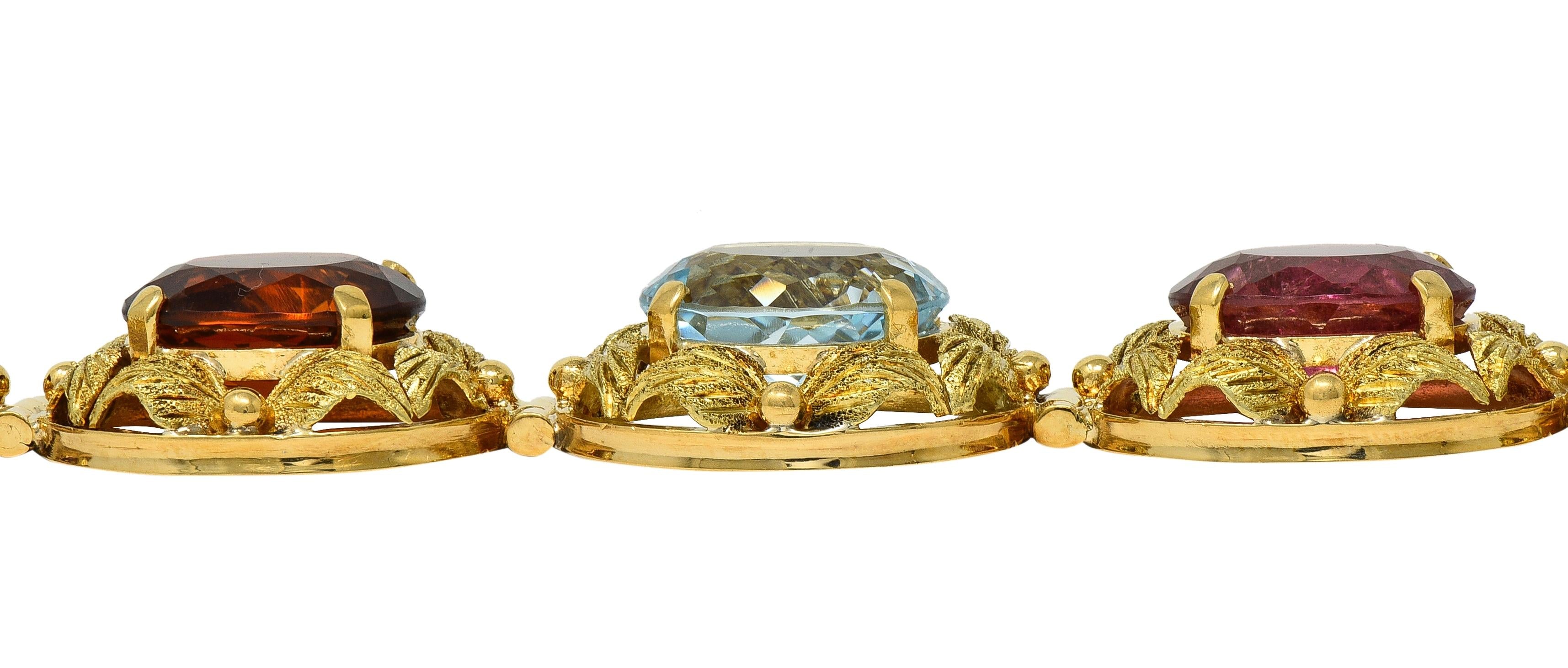 H. Stern 1950's Multi-Gem 18K Yellow Gold Vintage Floral Foliate Link Bracelet