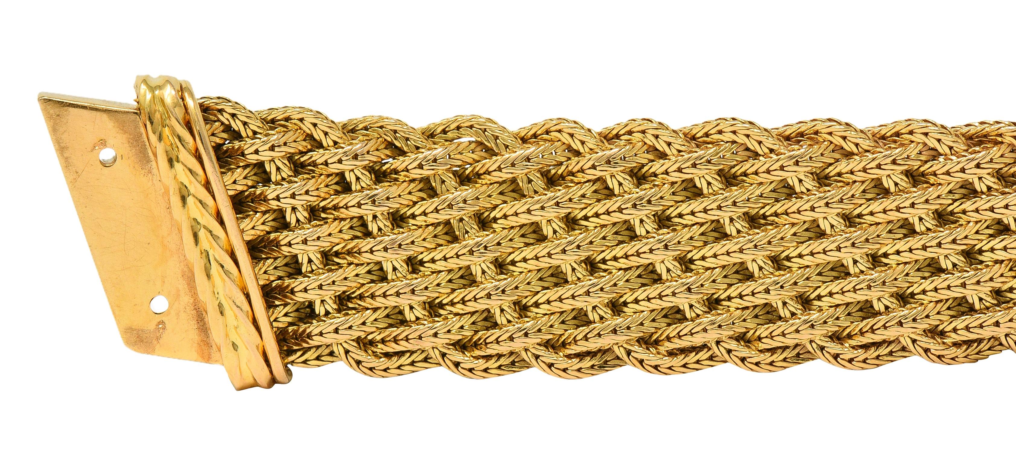 Mid-Century French Diamond Platinum 18 Karat Yellow Gold Woven Tassel Bracelet