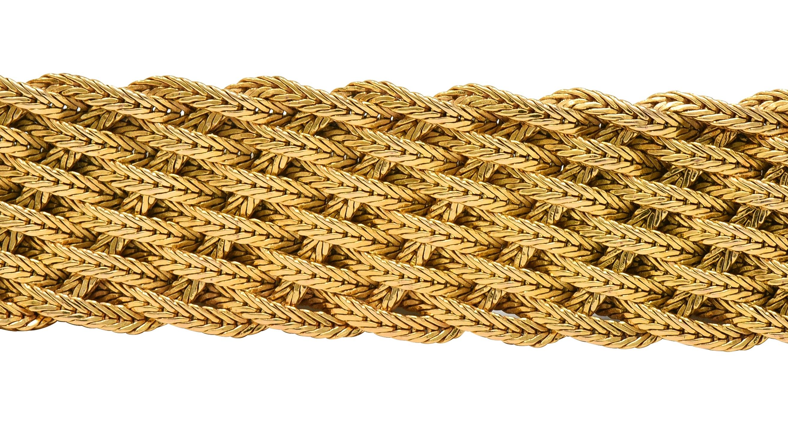 Mid-Century French Diamond Platinum 18 Karat Yellow Gold Woven Tassel Bracelet