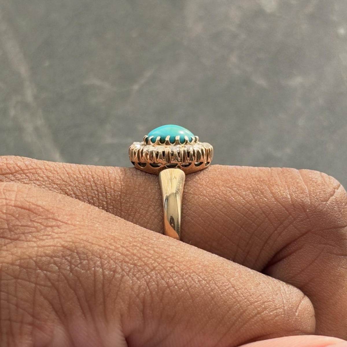 Victorian Turquoise Diamond 14 Karat Yellow Gold Antique Halo Ring