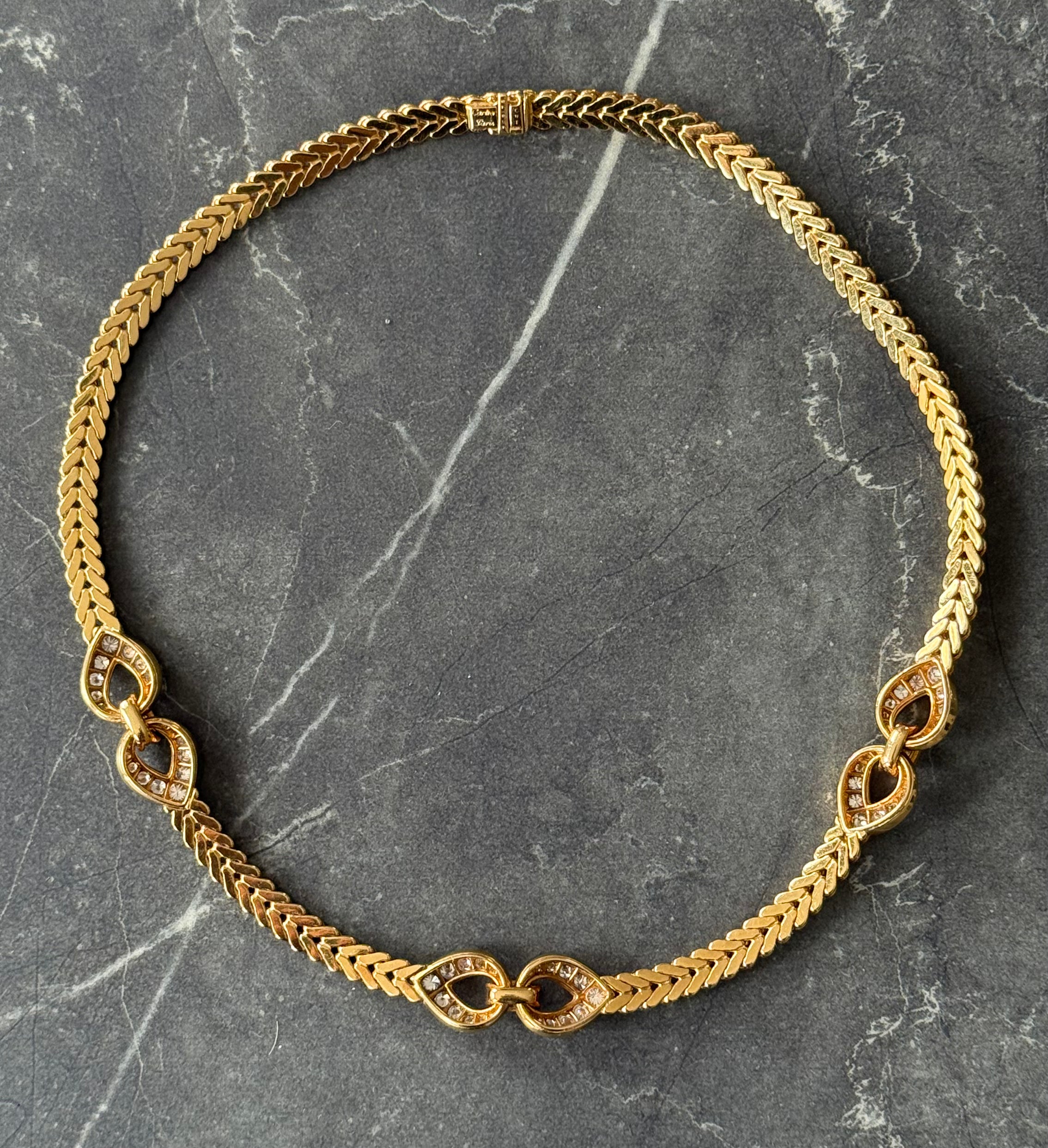 Cartier Paris Georges L'Enfant 3.45 CTW Diamond 18 Karat Yellow Gold Vintage Agrafe Collar Necklace