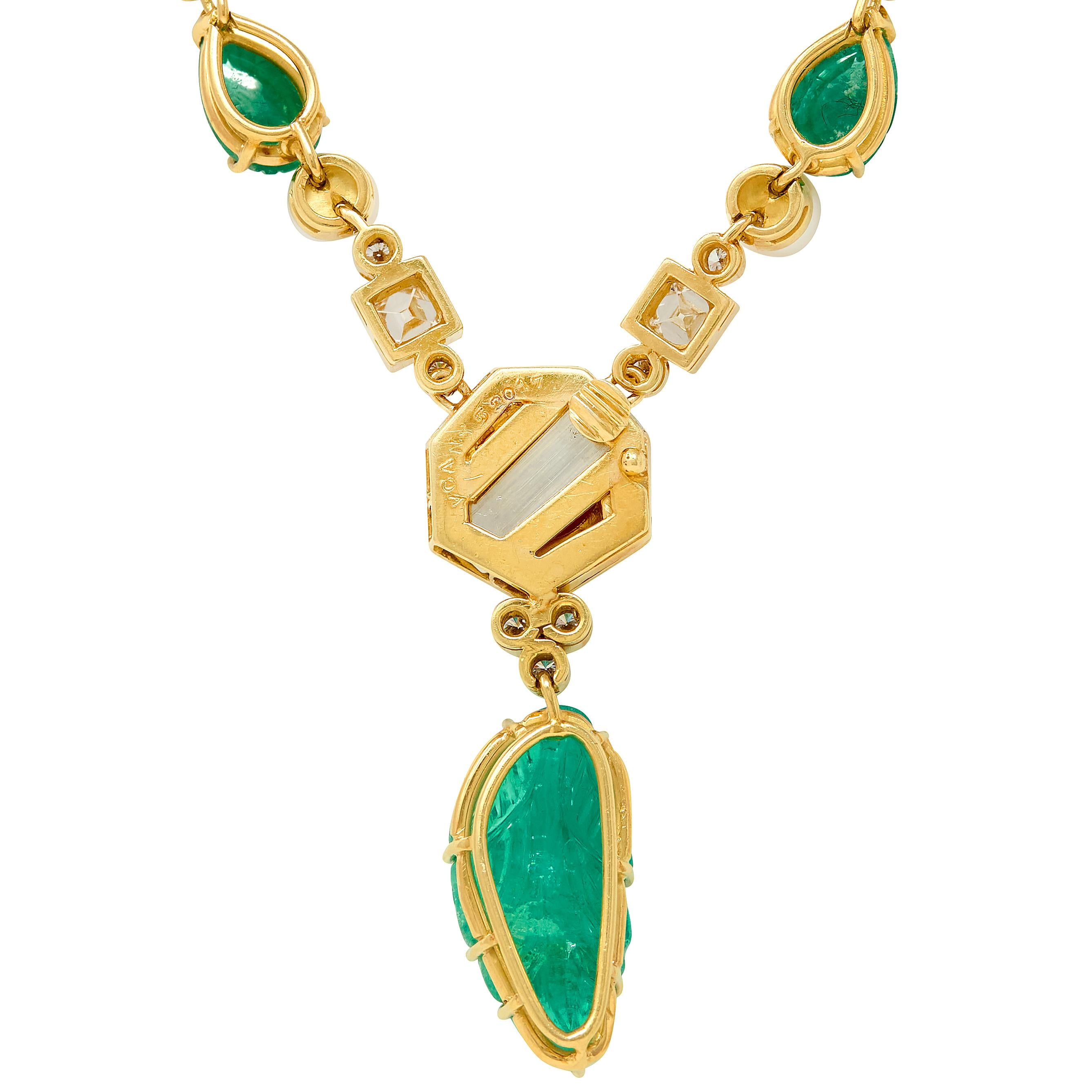 Van Cleef & Arpels 1970s Emerald Diamond Ruby 18K Yellow Gold Vintage Necklace