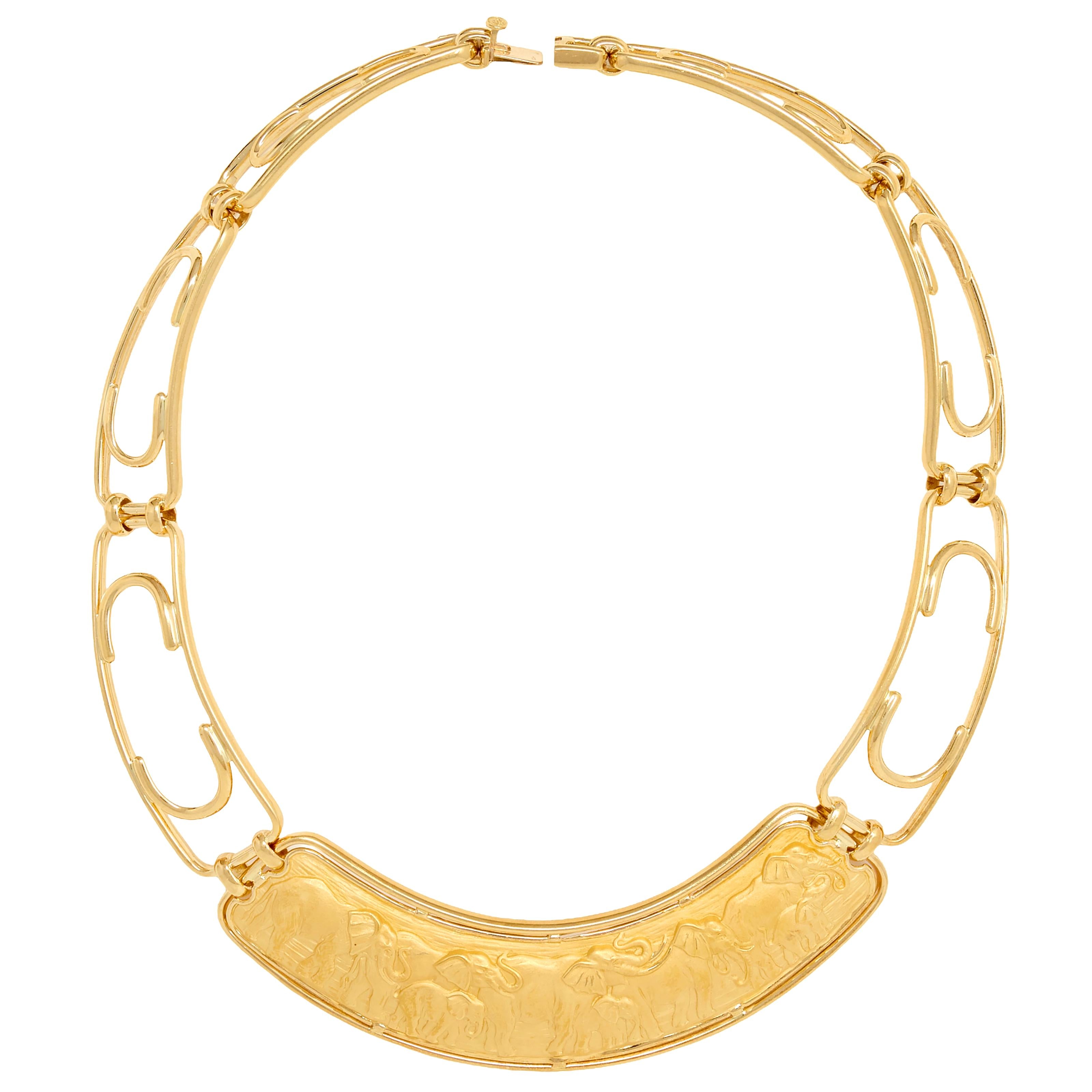 Carrera y Carrera 18 Karat Yellow Gold Vintage Elephant Animal Collar Necklace