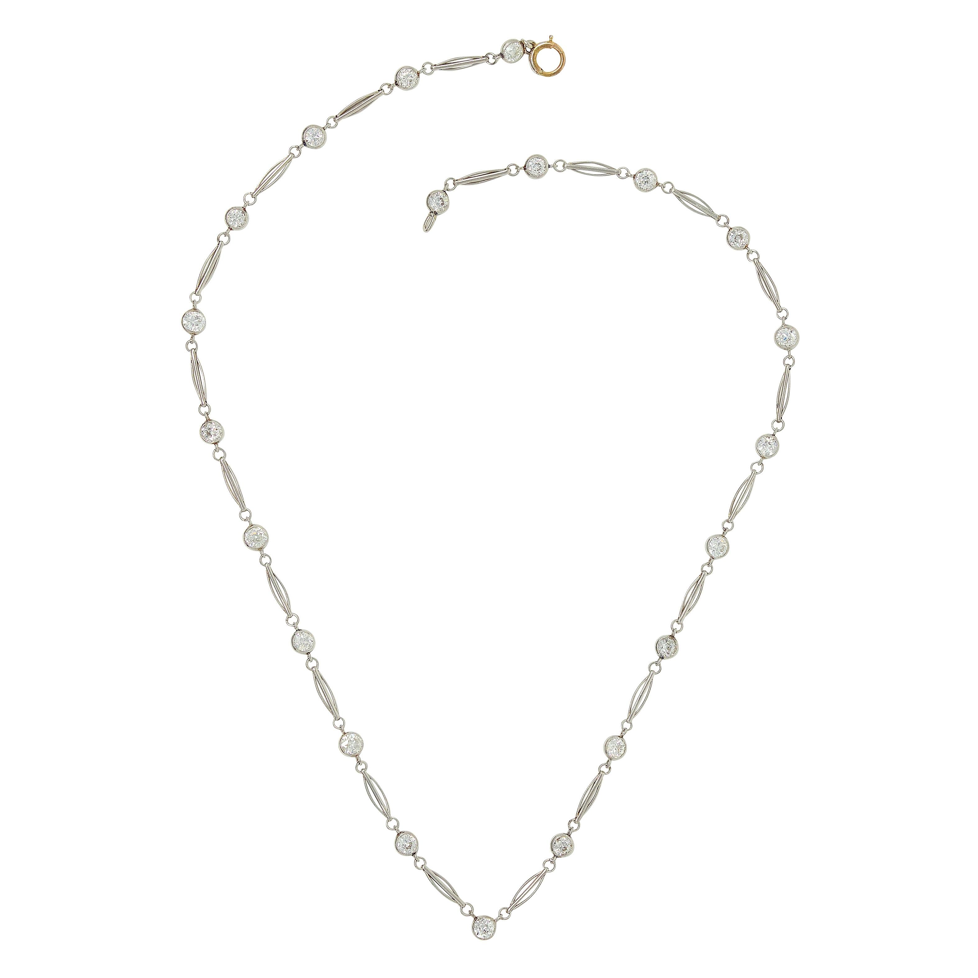 Art Deco 4.62 CTW Old European Cut Diamond Platinum Vintage Station Necklace