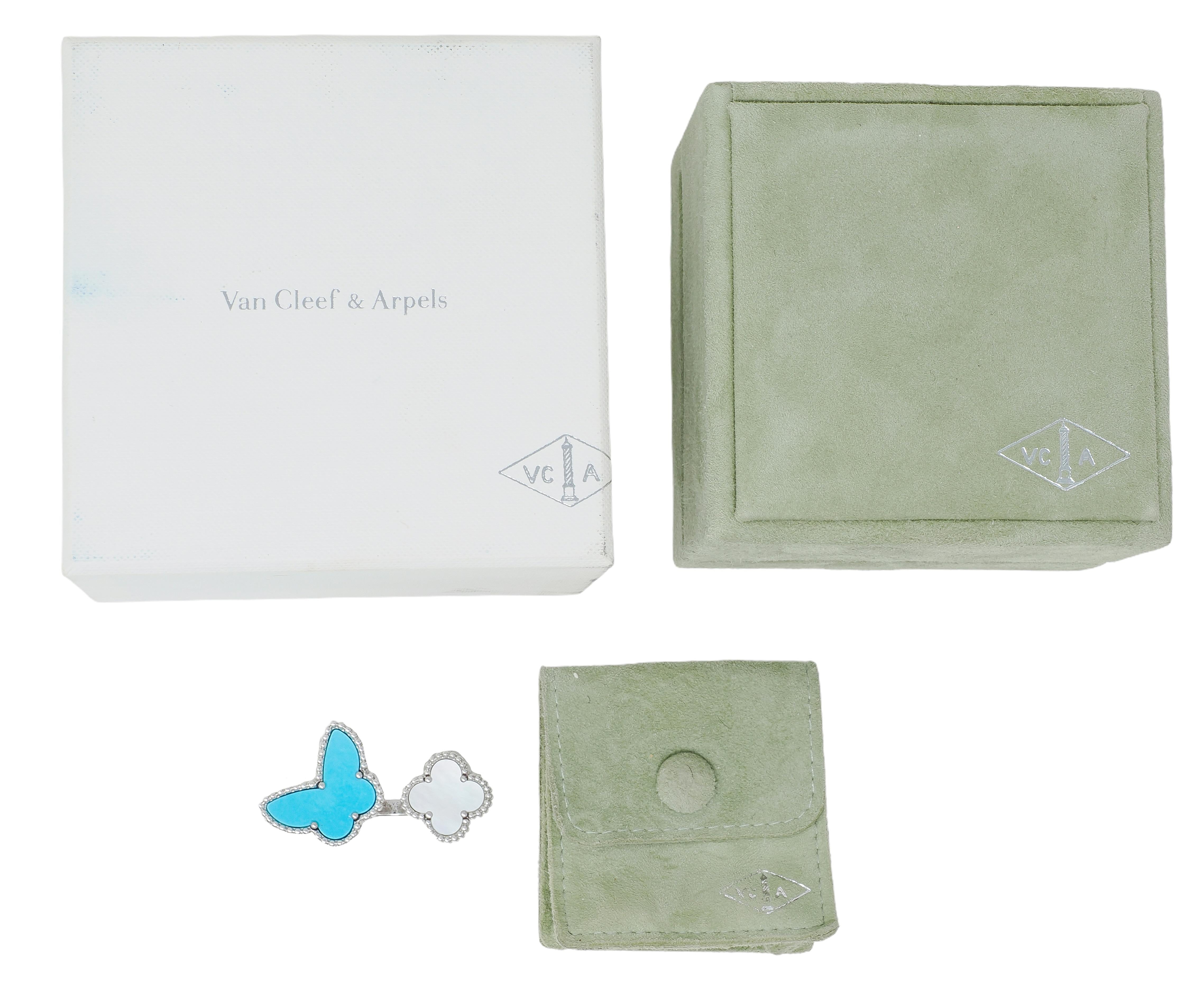 Van Cleef & Arpels Turquoise Mother-Of-Pearl 18K Lucky Alhambra Butterfly Ring