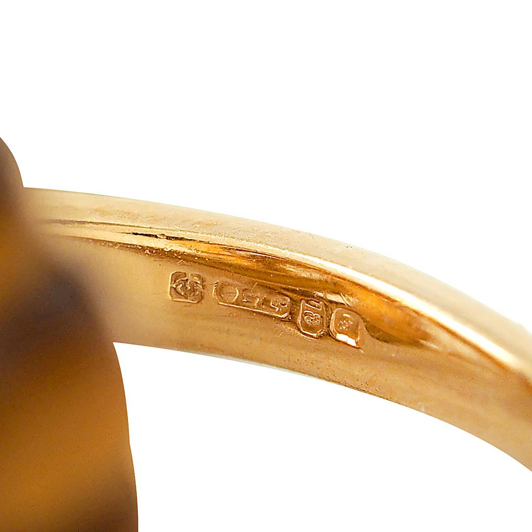 1973 French Diamond Tiger's Eye Quartz 18K Gold Interlocking Vintage Bypass Ring