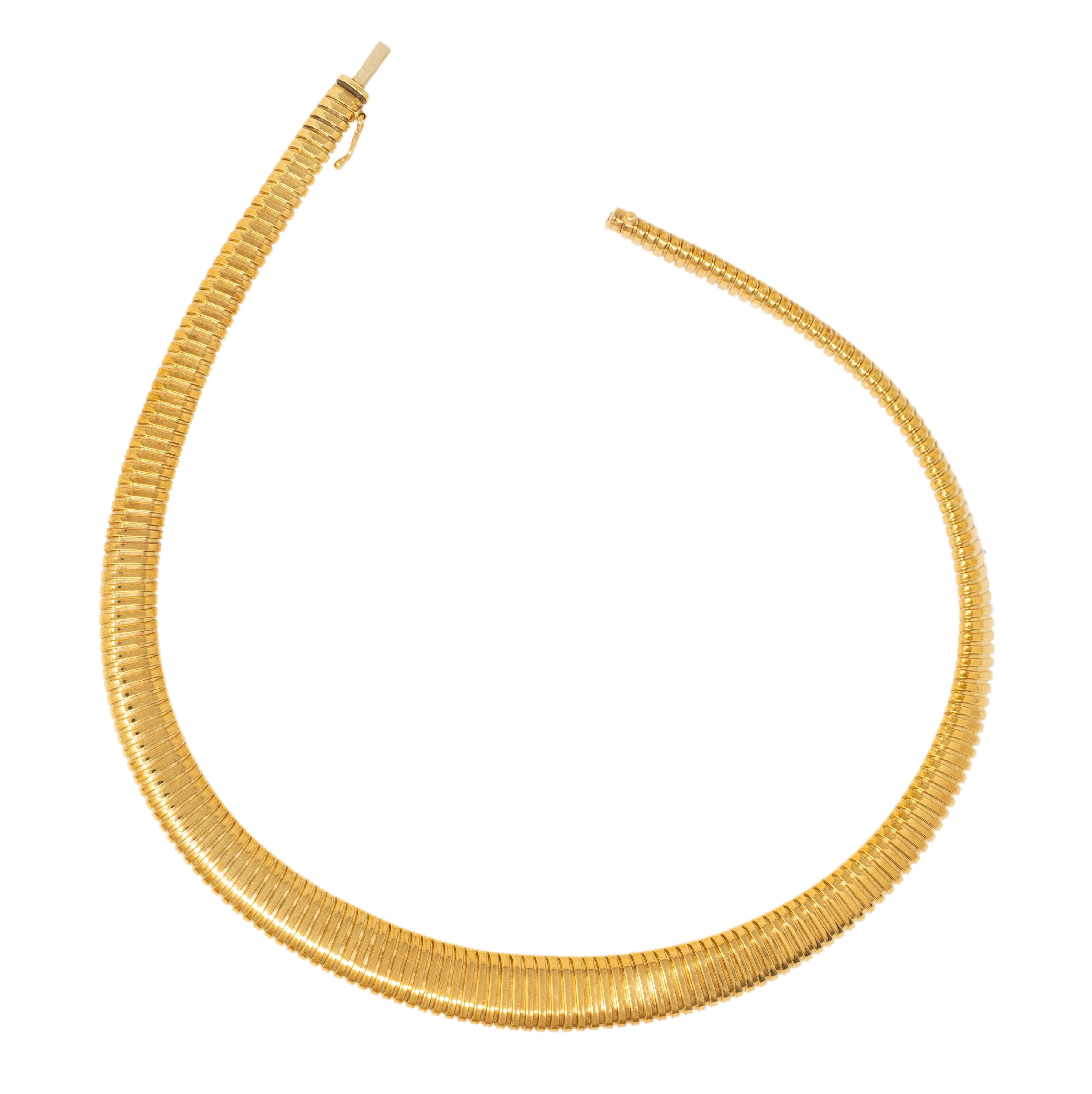 Cartier 1980's 18 Karat Yellow Gold Vintage Graduated Tubogas Collar Necklace