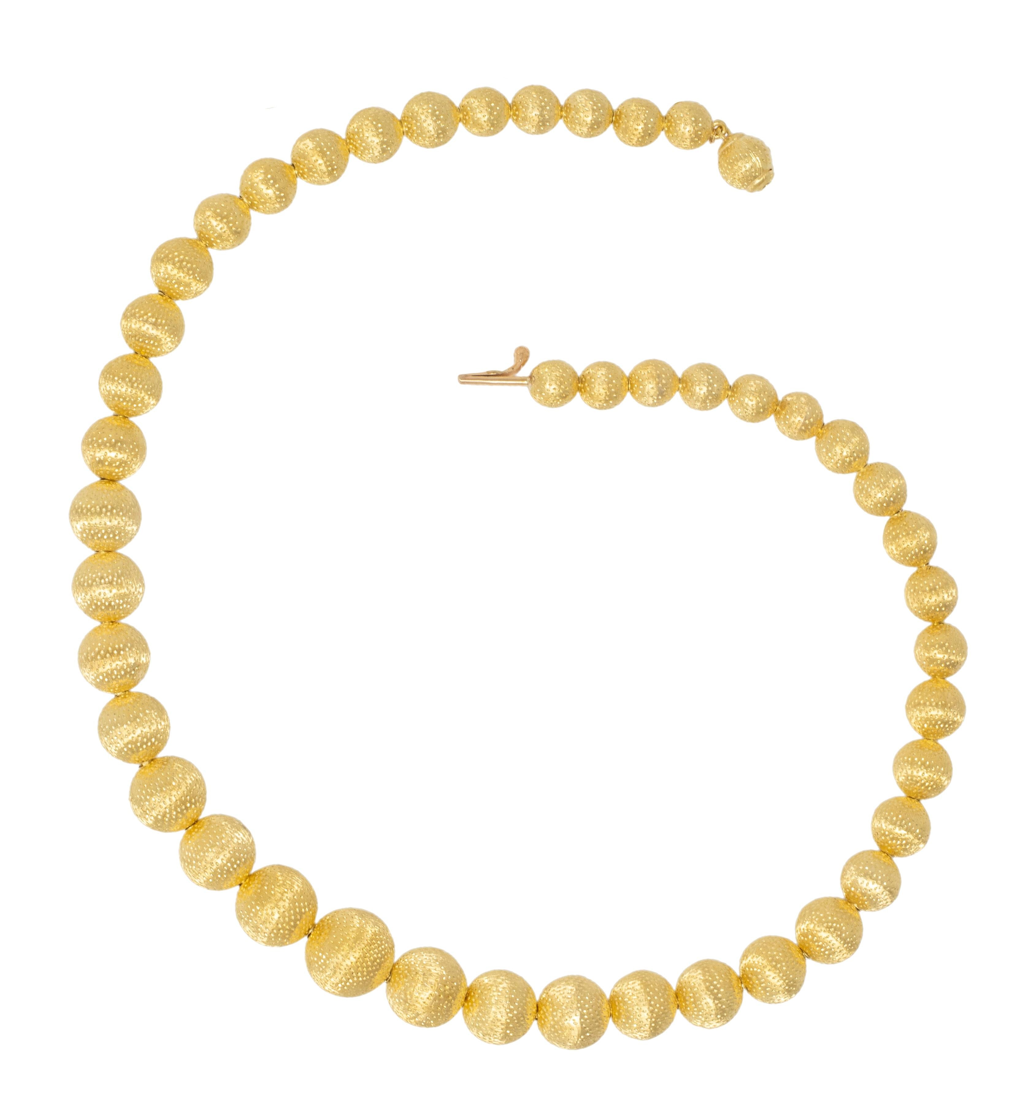 Tiffany & Co. 1960's 18 Karat Yellow Gold Vintage Textured Sphere Bead Necklace