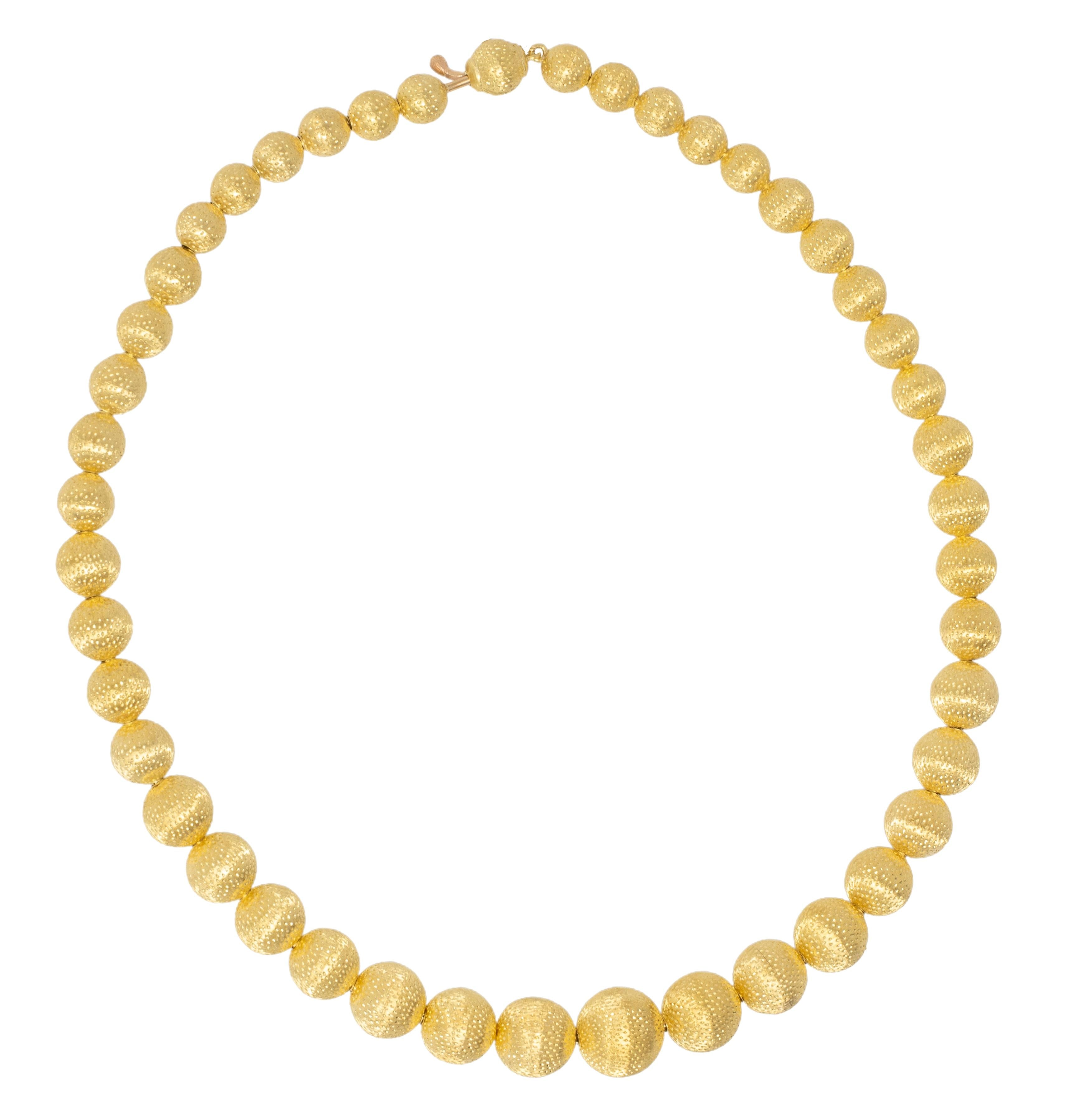 Tiffany & Co. 1960's 18 Karat Yellow Gold Vintage Textured Sphere Bead Necklace