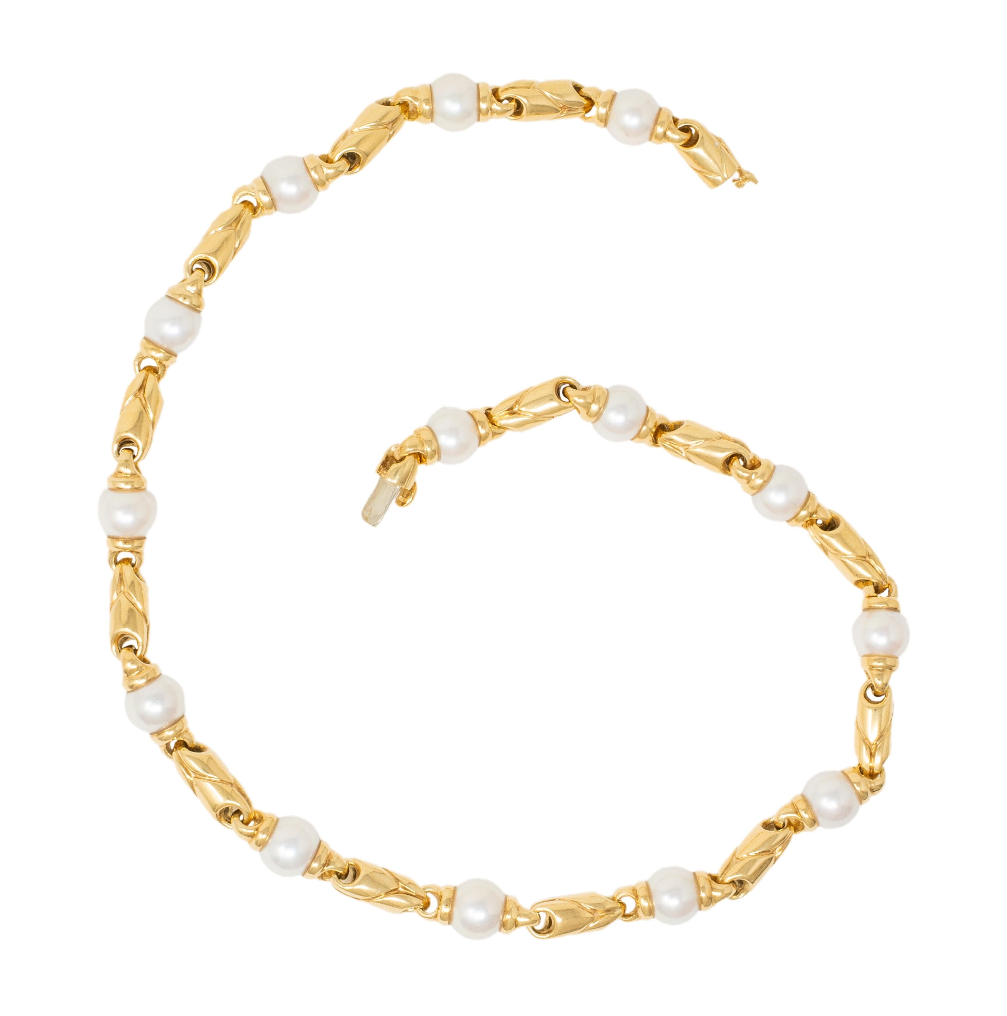 Bvlgari 1980's Pearl 18K Gold Vintage Doppio Passo Fancy Link Chain Necklace