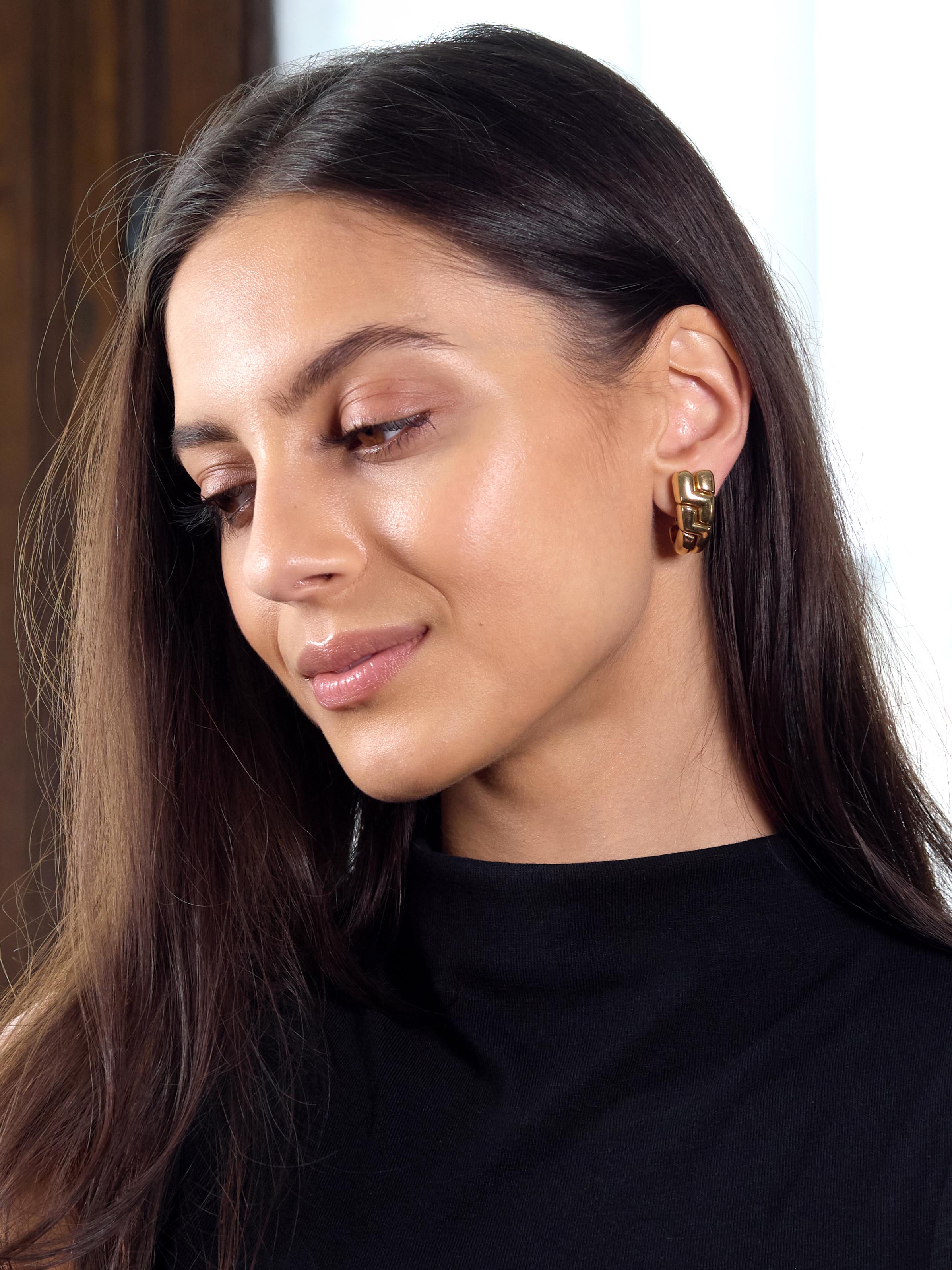 Bulgari 1990's 18 Karat Yellow Gold Vintage Geometric J-Hoop Earrings