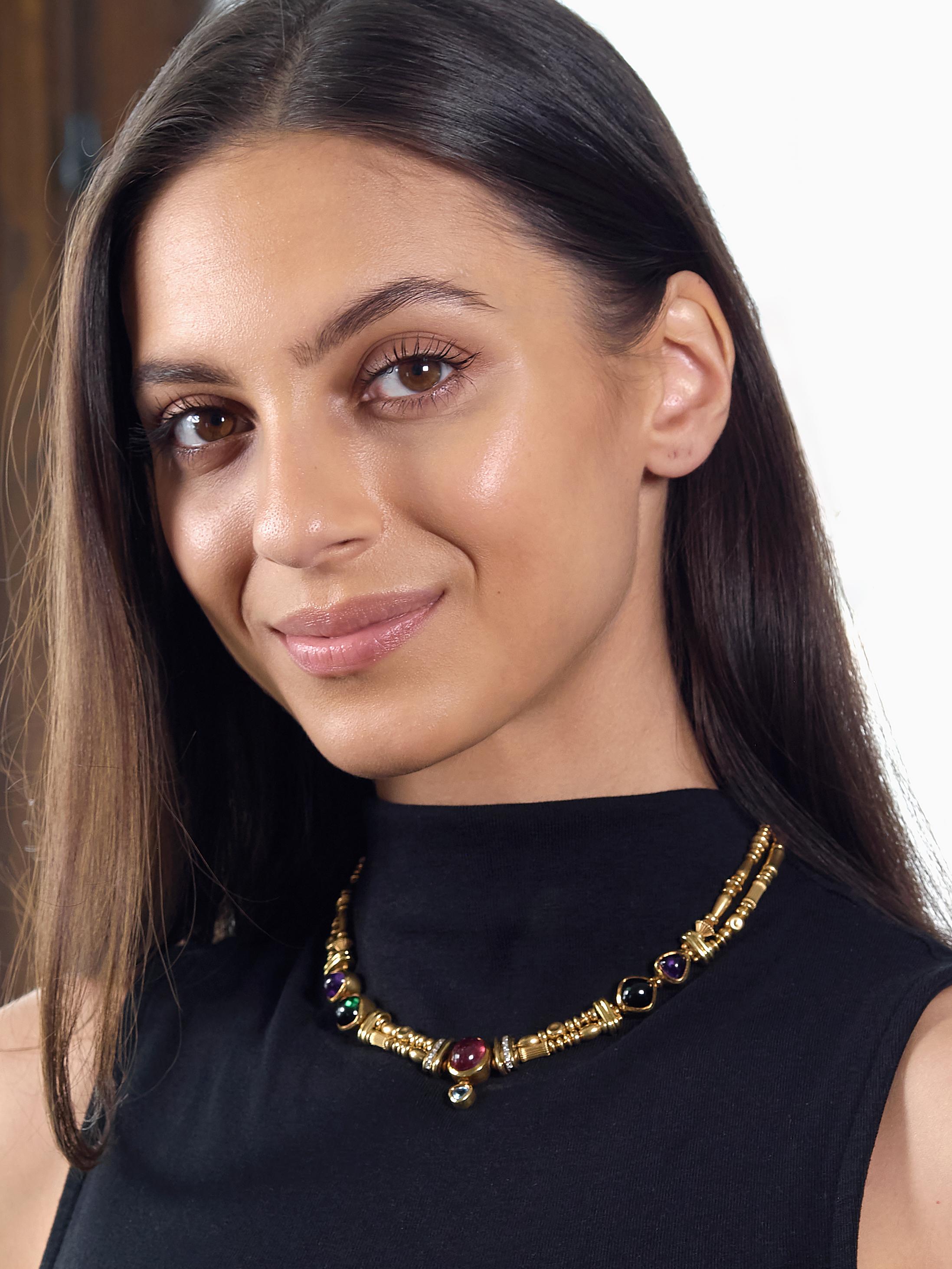 SeidenGang 1990's Diamond Multi-Gem 18K Gold Vintage Multi-Strand Necklace