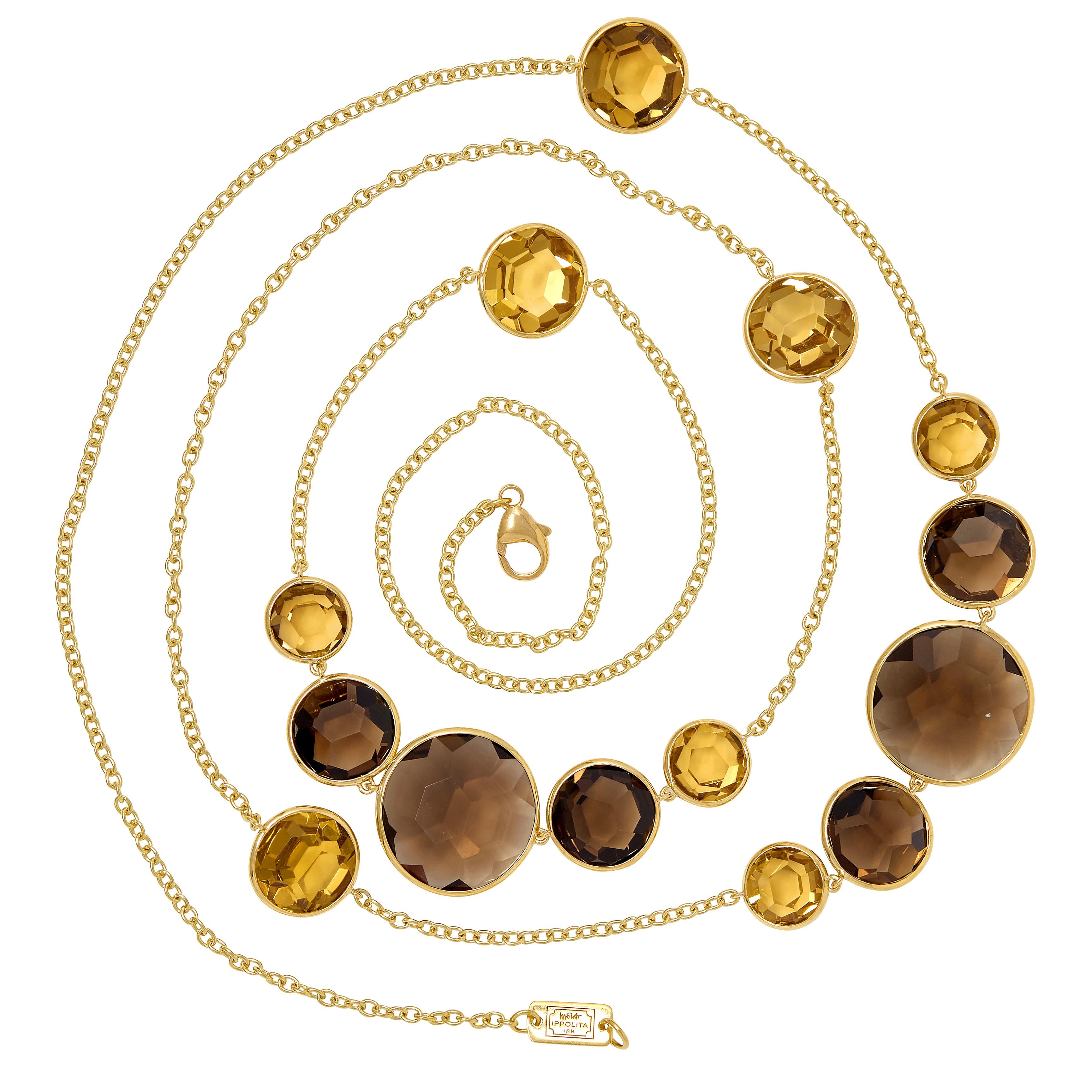 Ippolita 2000's Smoky Quartz Citrine 18K Yellow Gold Station Necklace