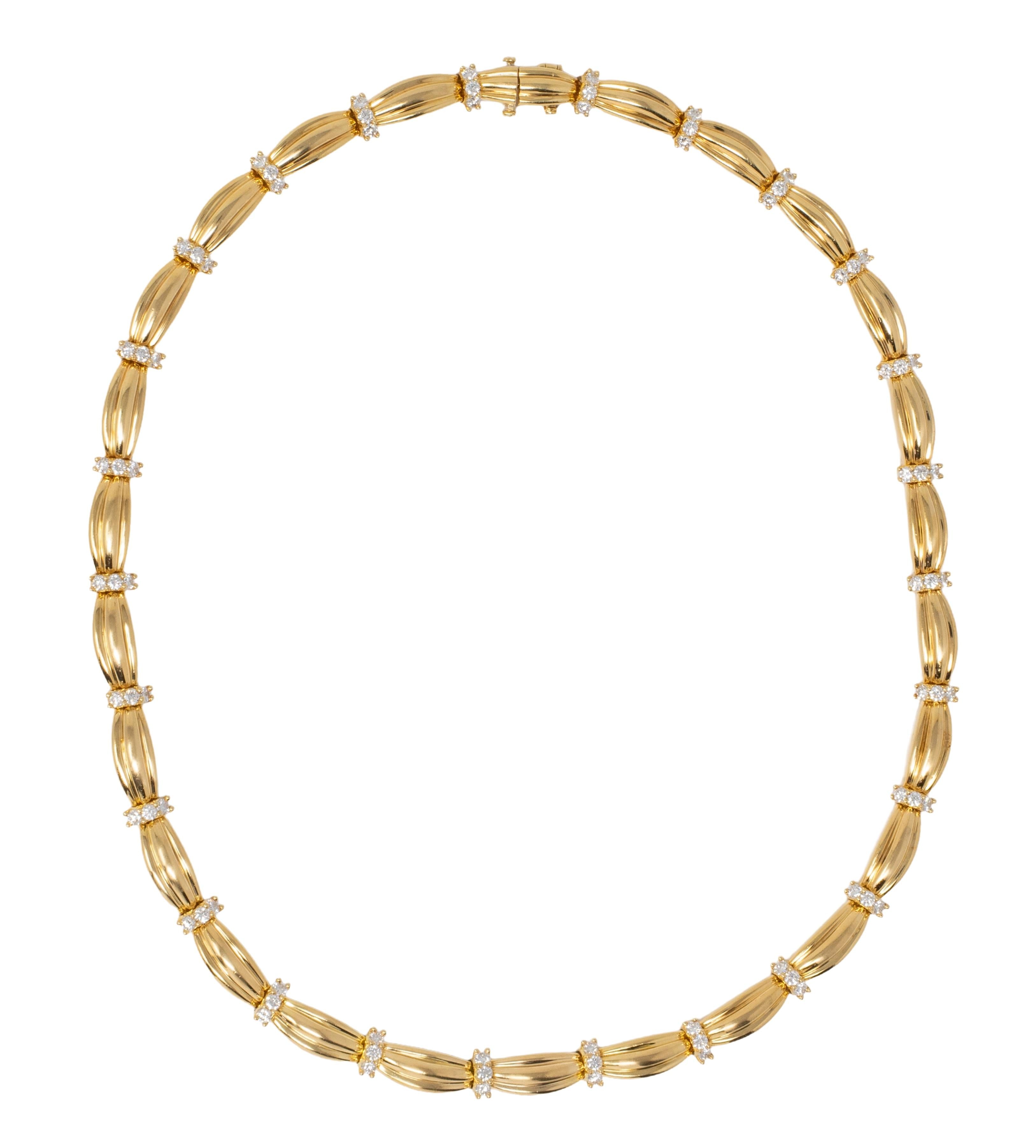 Tiffany & Co. 1992 Diamond 18K Yellow Gold Vintage Signature Ribbon Necklace