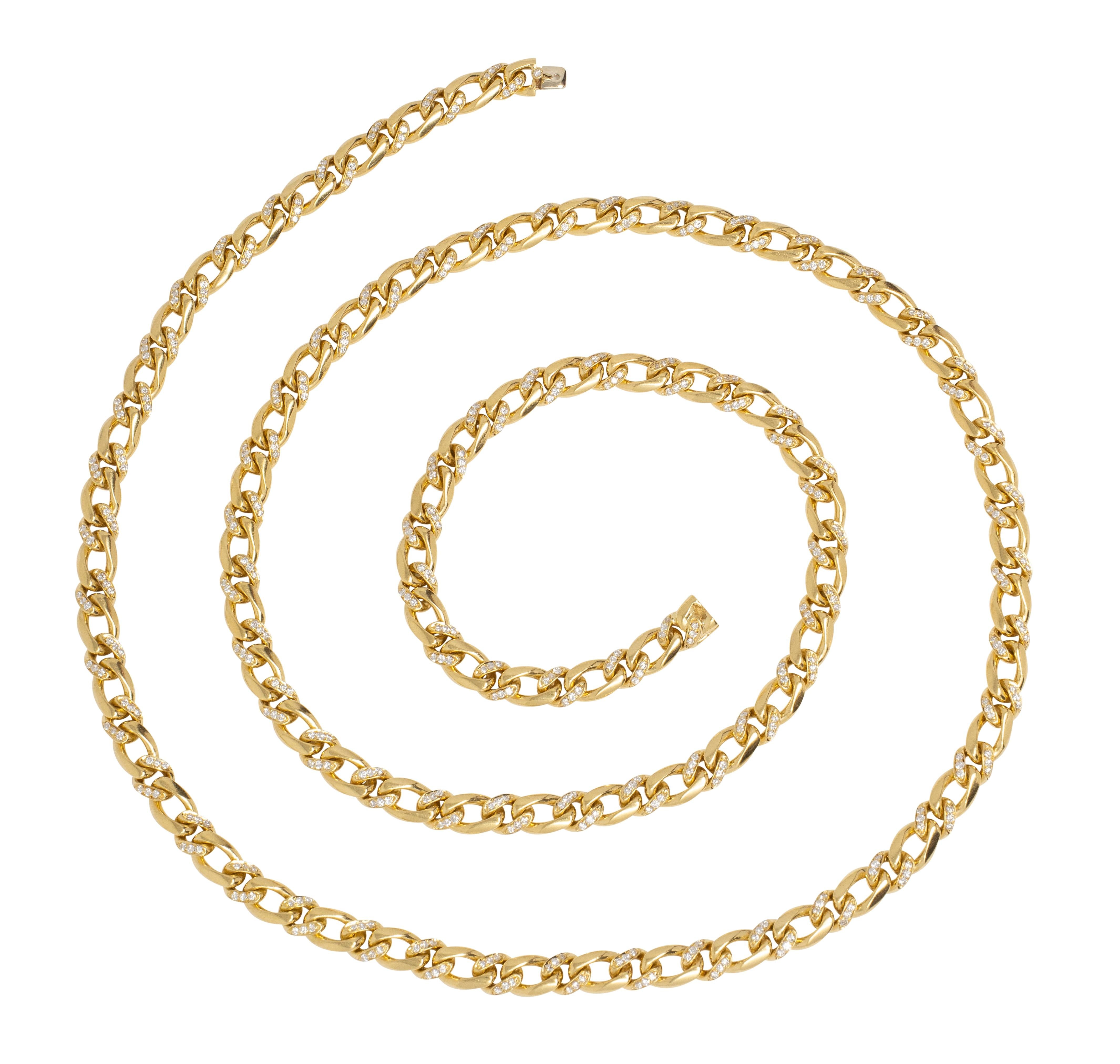Bulgari 1970's 8.60 CTW Diamond 18 Karat Gold Vintage Curb Link Chain Necklace