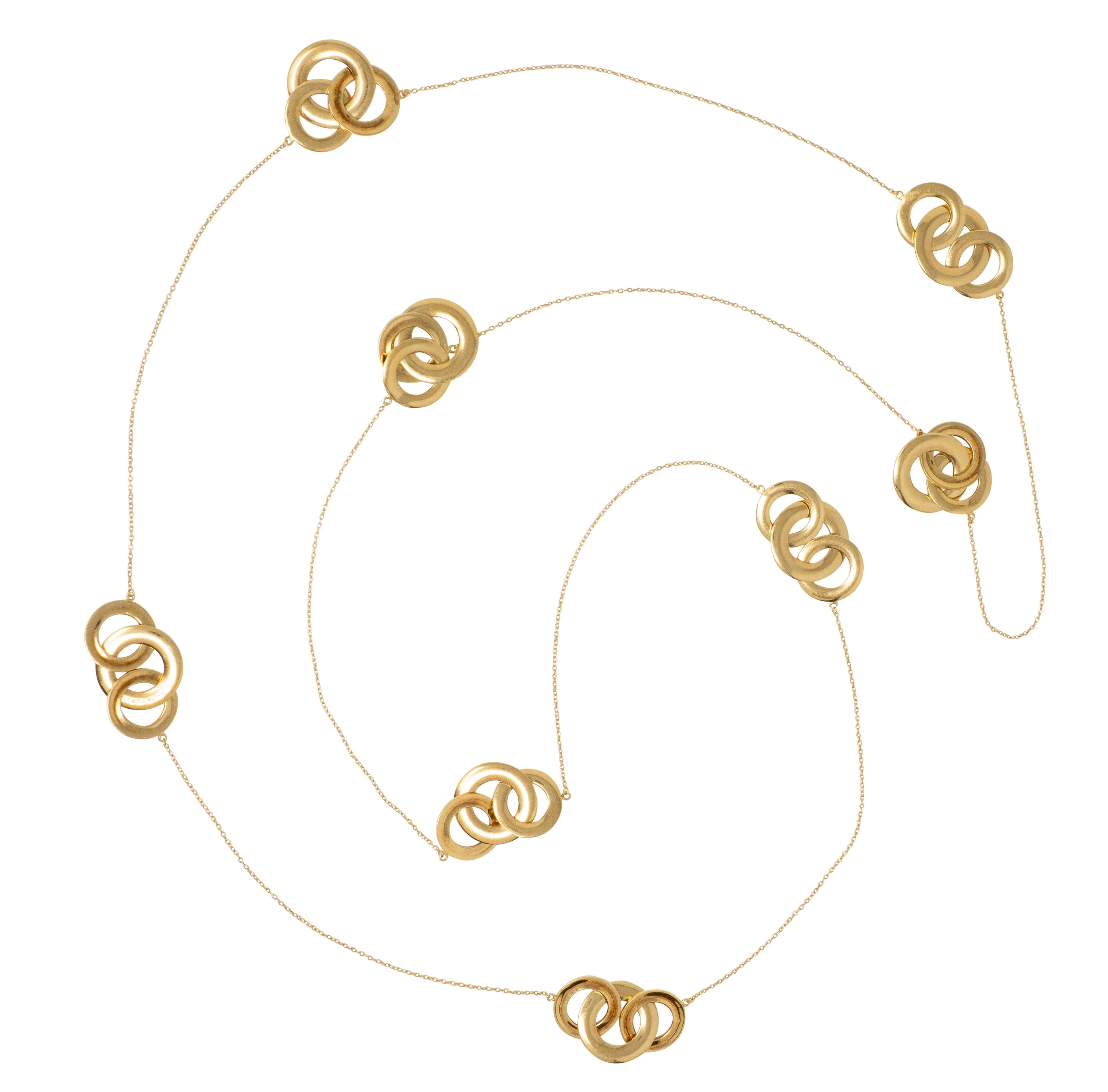 Tiffany & Co. 2000's 18K Gold Vintage 1837 Interlocking Rings Station Necklace