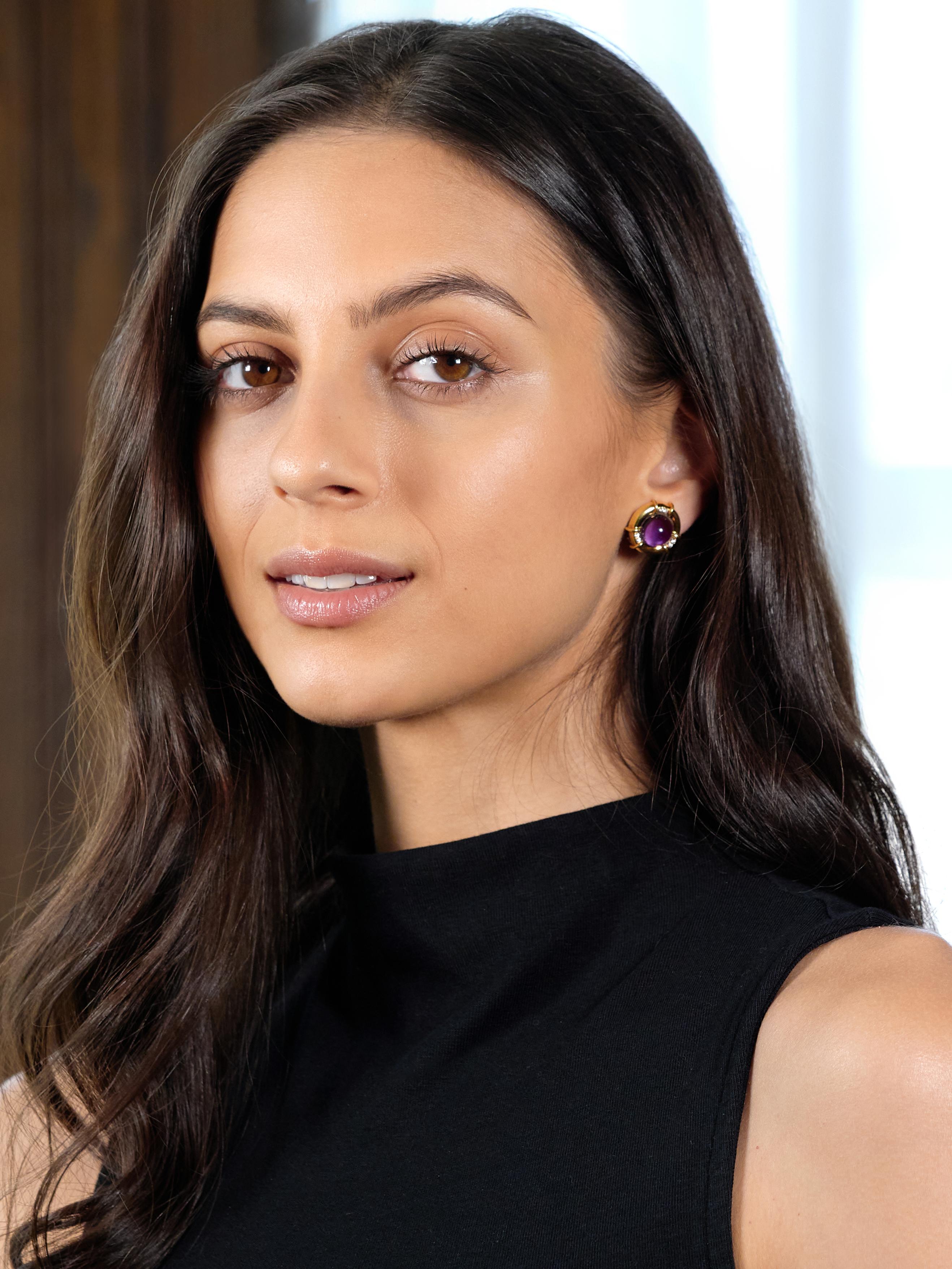 Tiffany & Co. 1985 Amethyst Diamond 18K Gold Vintage Ear-Clip Earrings
