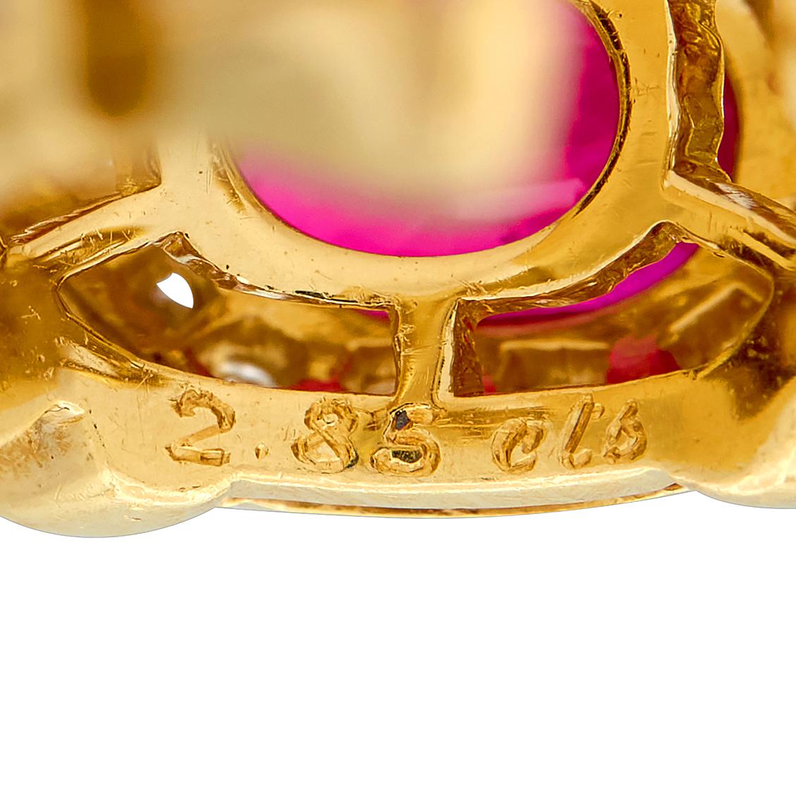 Bulgari 1980's Ruby Diamond 18K Gold Vintage Trika J-Hoop Ear-Clip Earrings