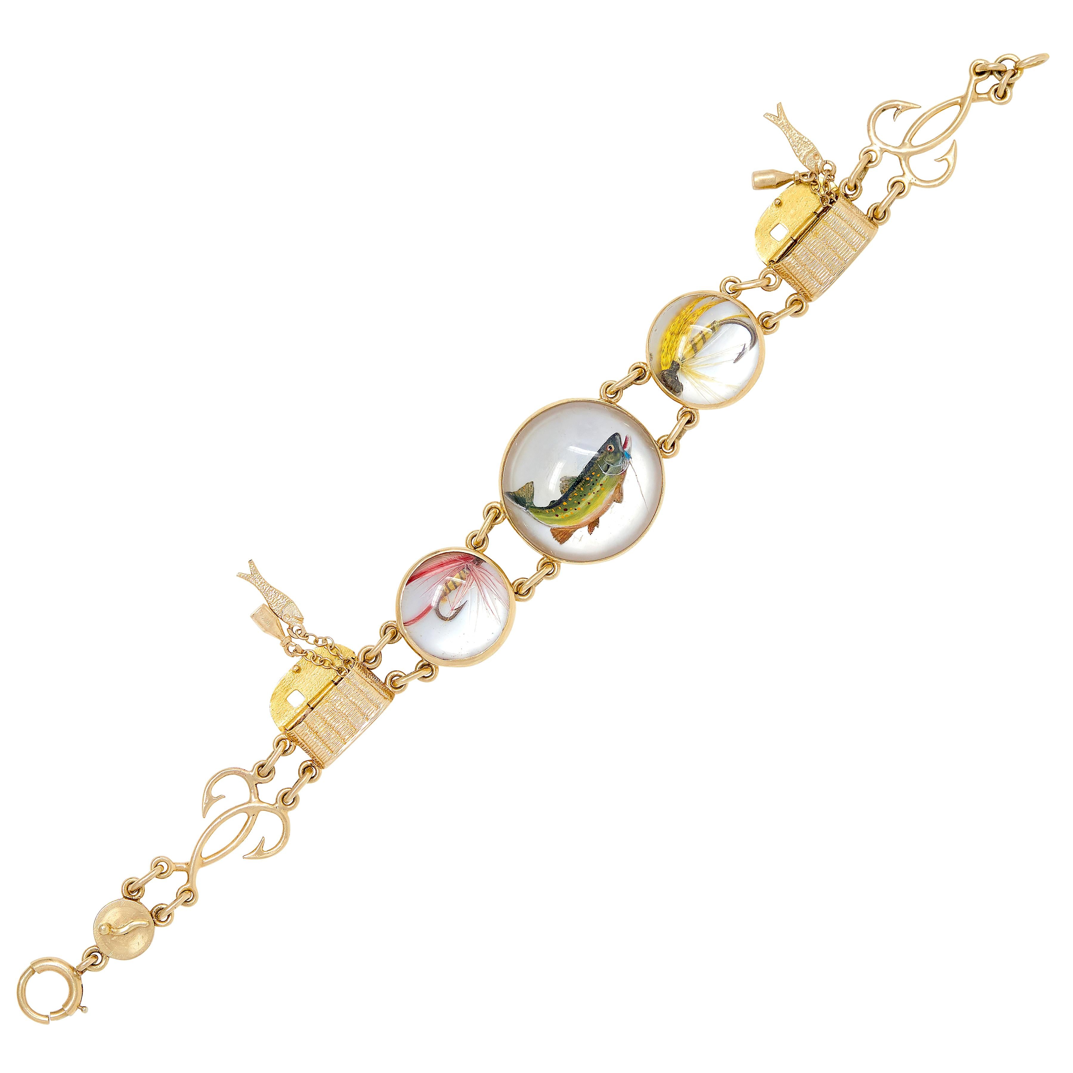 Edwardian Essex Crystal Quartz 14K Gold Antique Fishing Basket Bracelet