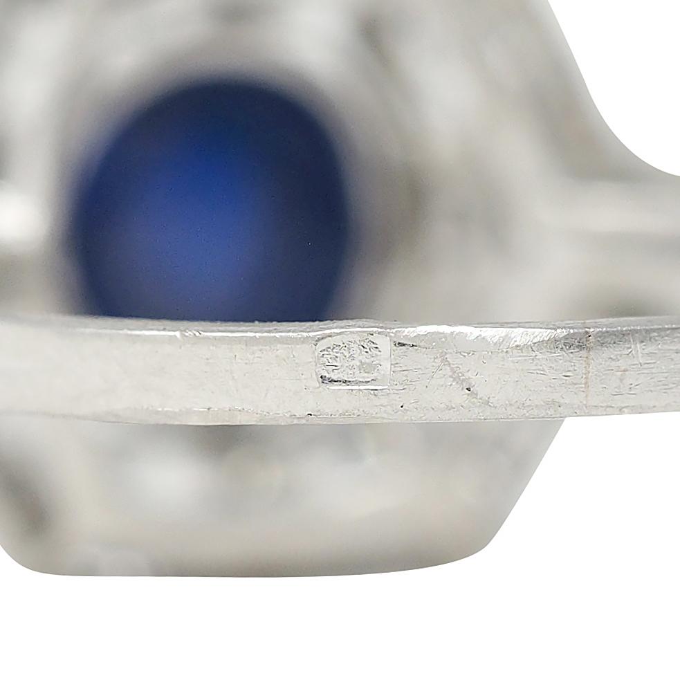 French Art Deco No Heat Sapphire Diamond Platinum Vintage Cluster Ring GIA