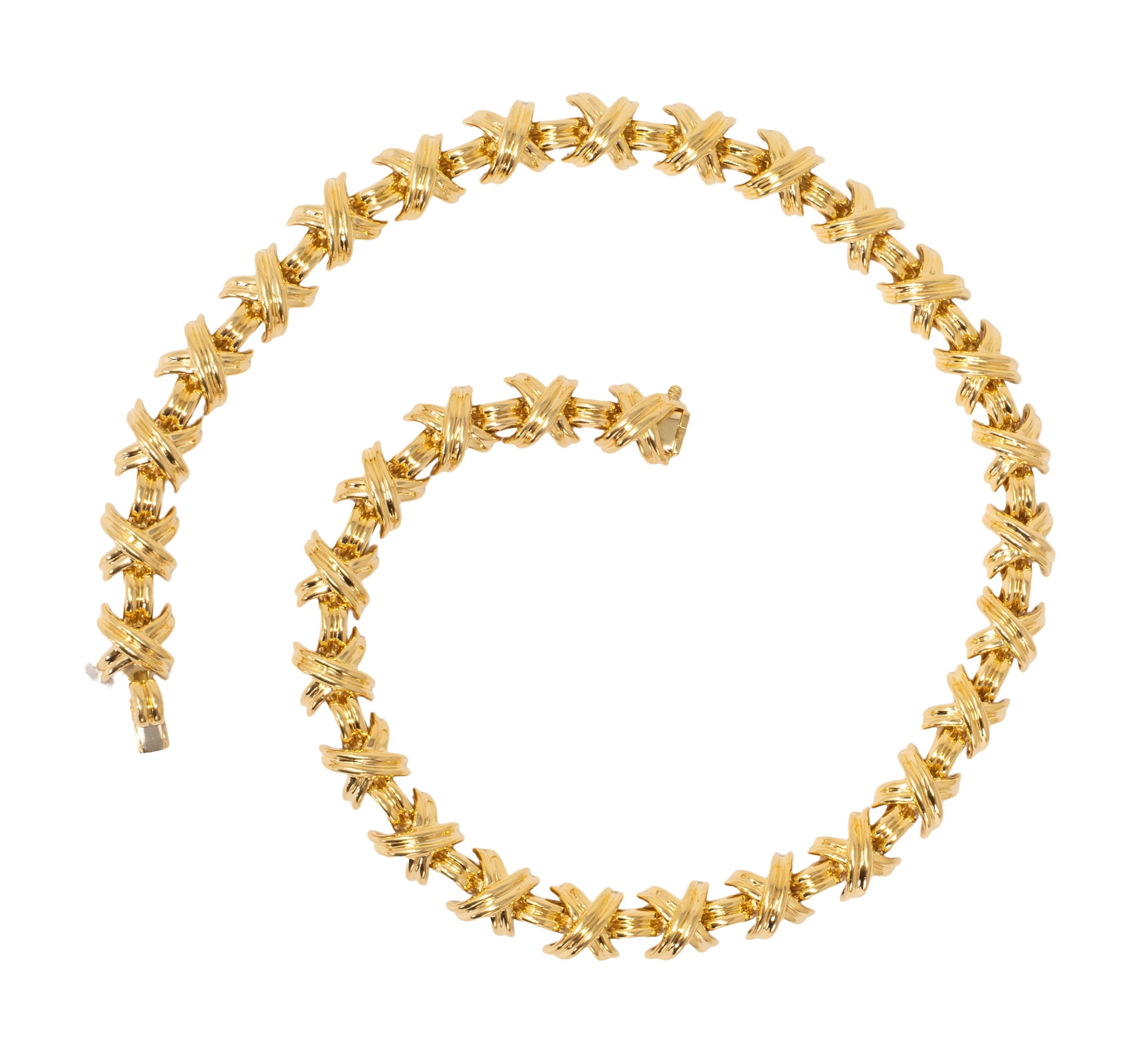 Tiffany & Co. 1980's 18 Karat Yellow Gold Vintage X Station Necklace