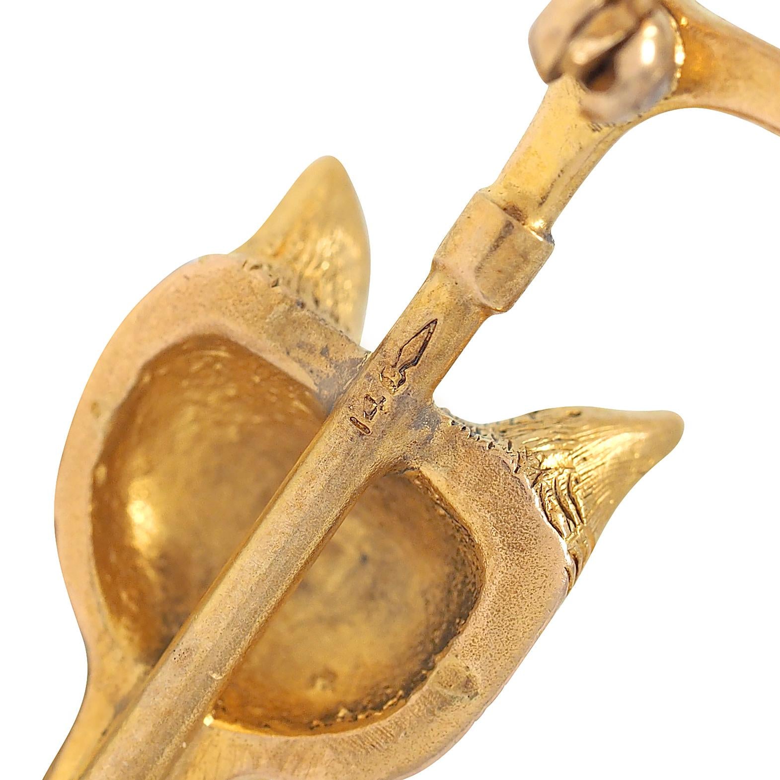 Carter Gough & Co. Edwardian 14K Yellow Gold Antique Fox Riding Crop Brooch